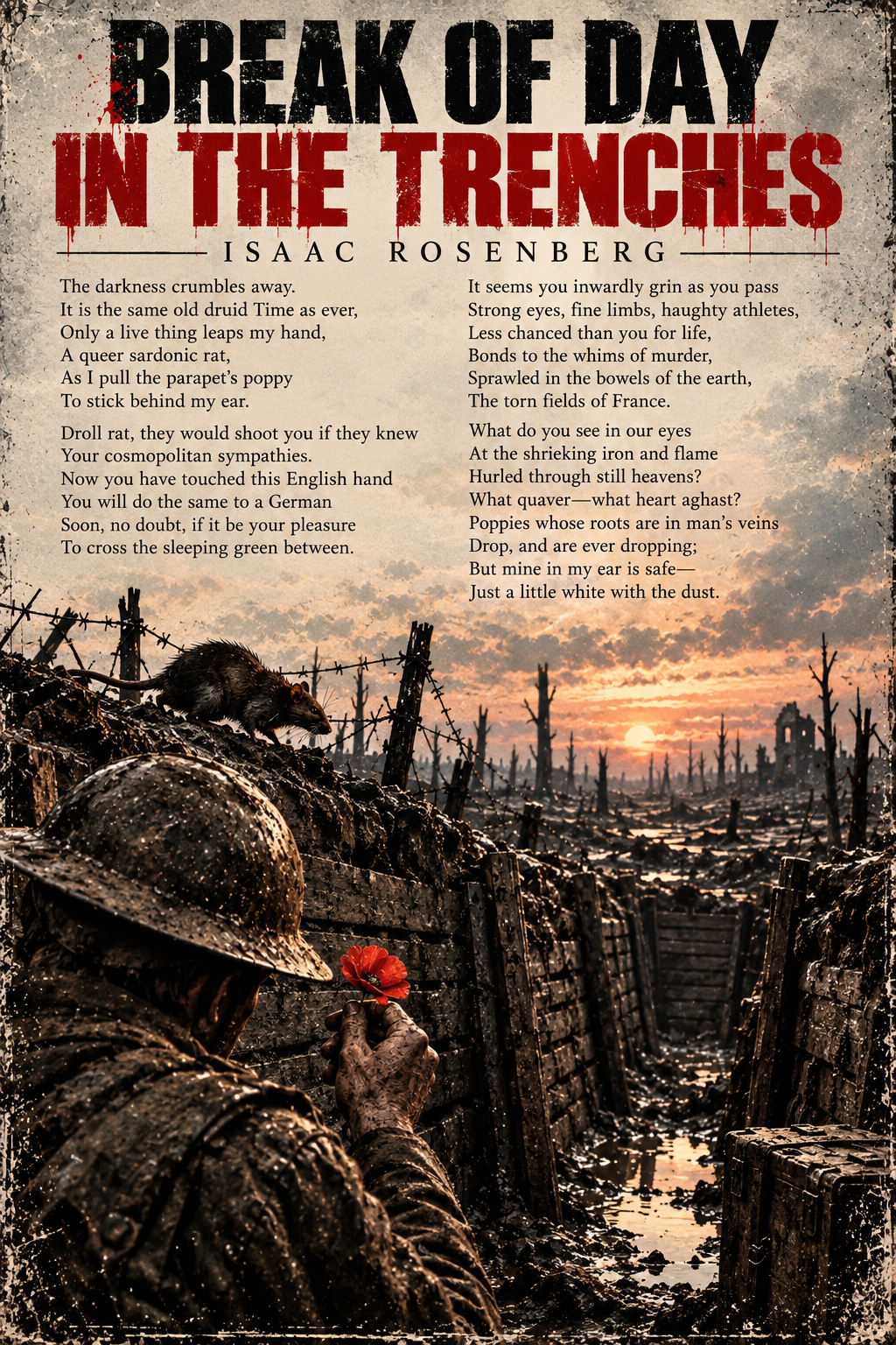 Break of Day in the Trenches by Isaac Rosenberg – WWI Poetry Wall Art Print