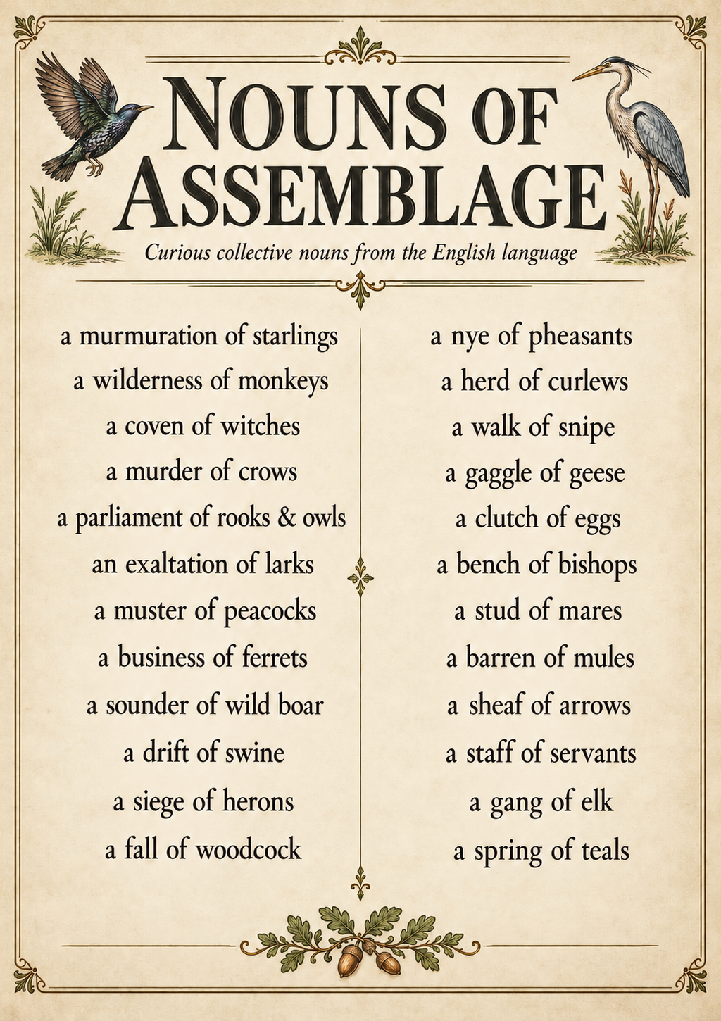 Nouns of Assemblage Poster – Curious Collective Nouns Wall Art