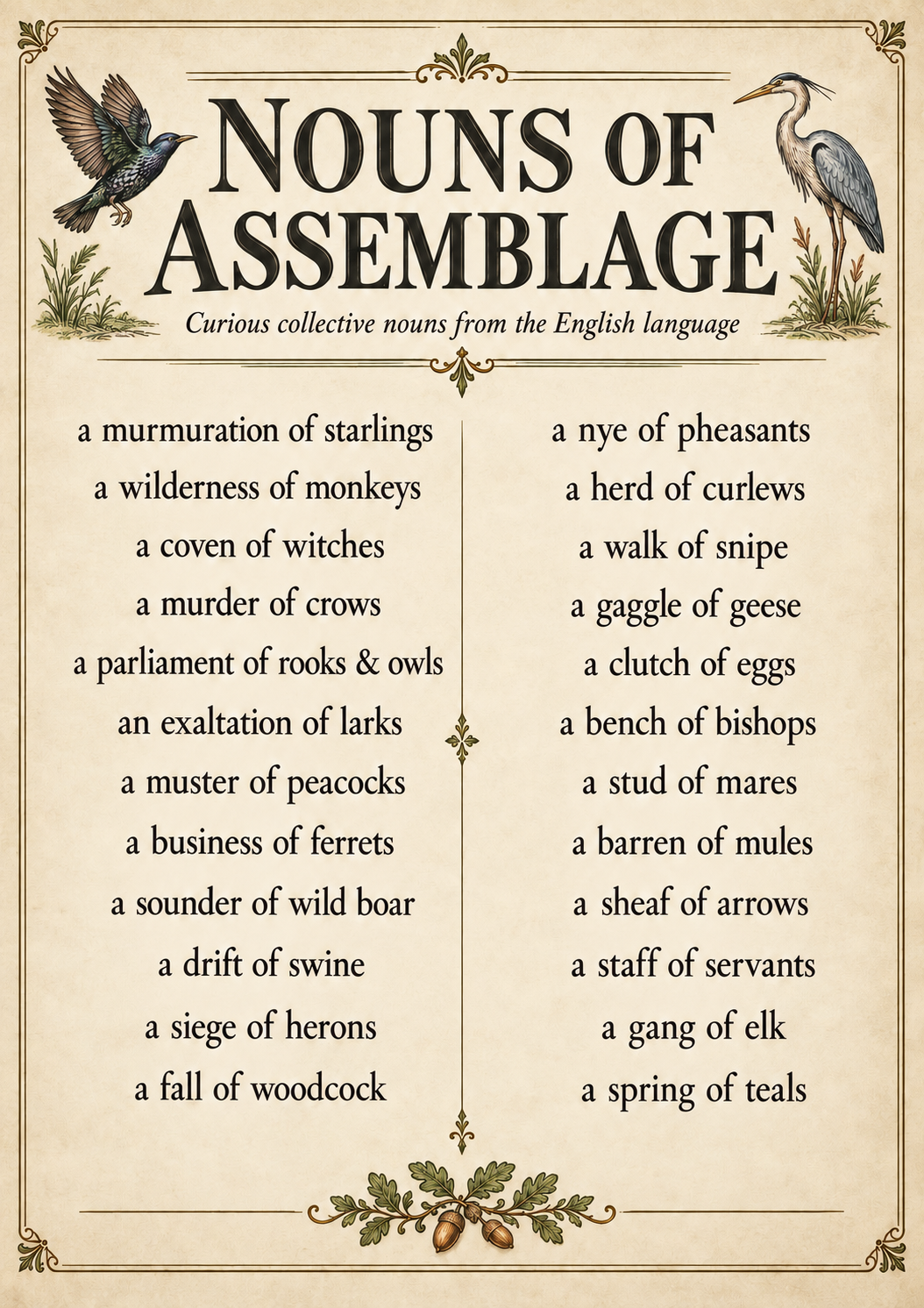 Nouns of Assemblage Poster – Curious Collective Nouns Wall Art