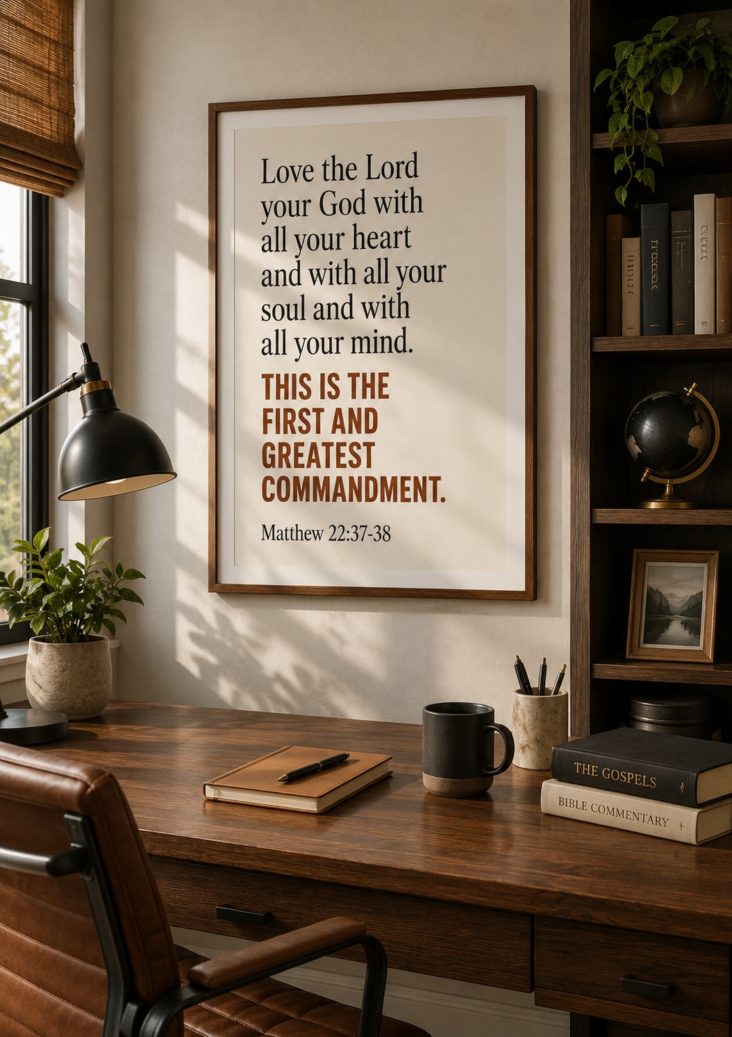 Matthew 22:37-38 Bible Verse Wall Art Print – Love the Lord Christian Scripture Decor