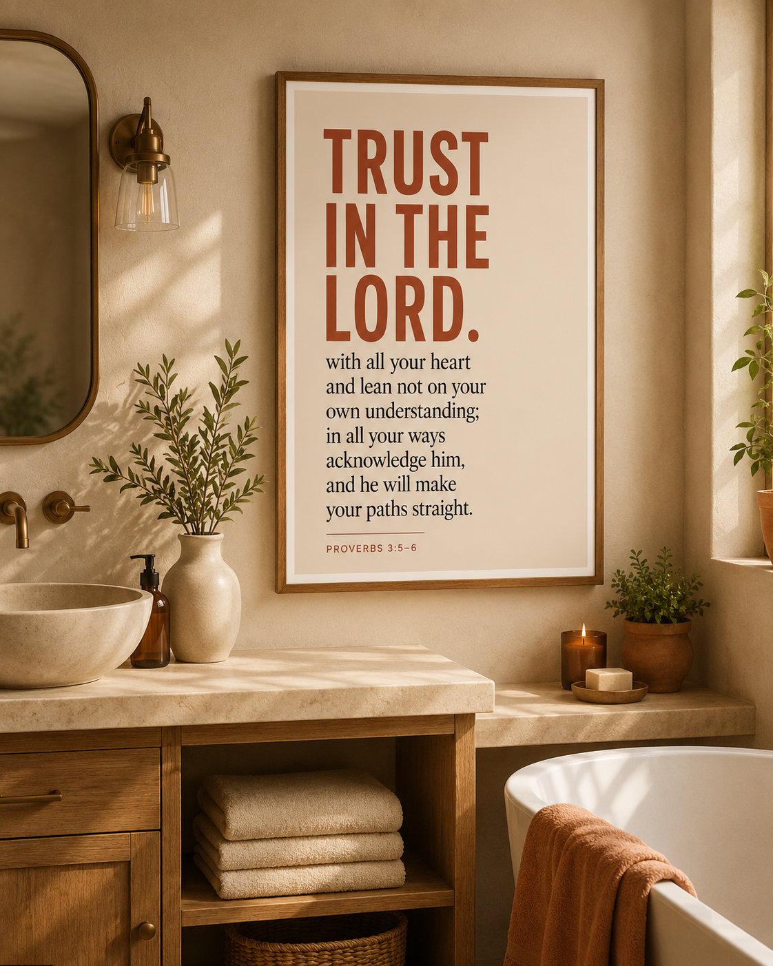 Proverbs 3:5-6 Trust in the Lord Wall Art Print – Christian Bible Verse Decor – Inspirational Scripture Poster