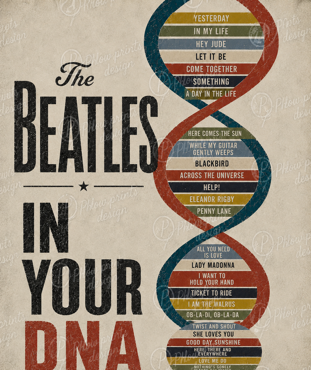 The Beatles In Your DNA Print – Retro Beatles Song Wall Art | Music Lover Gift