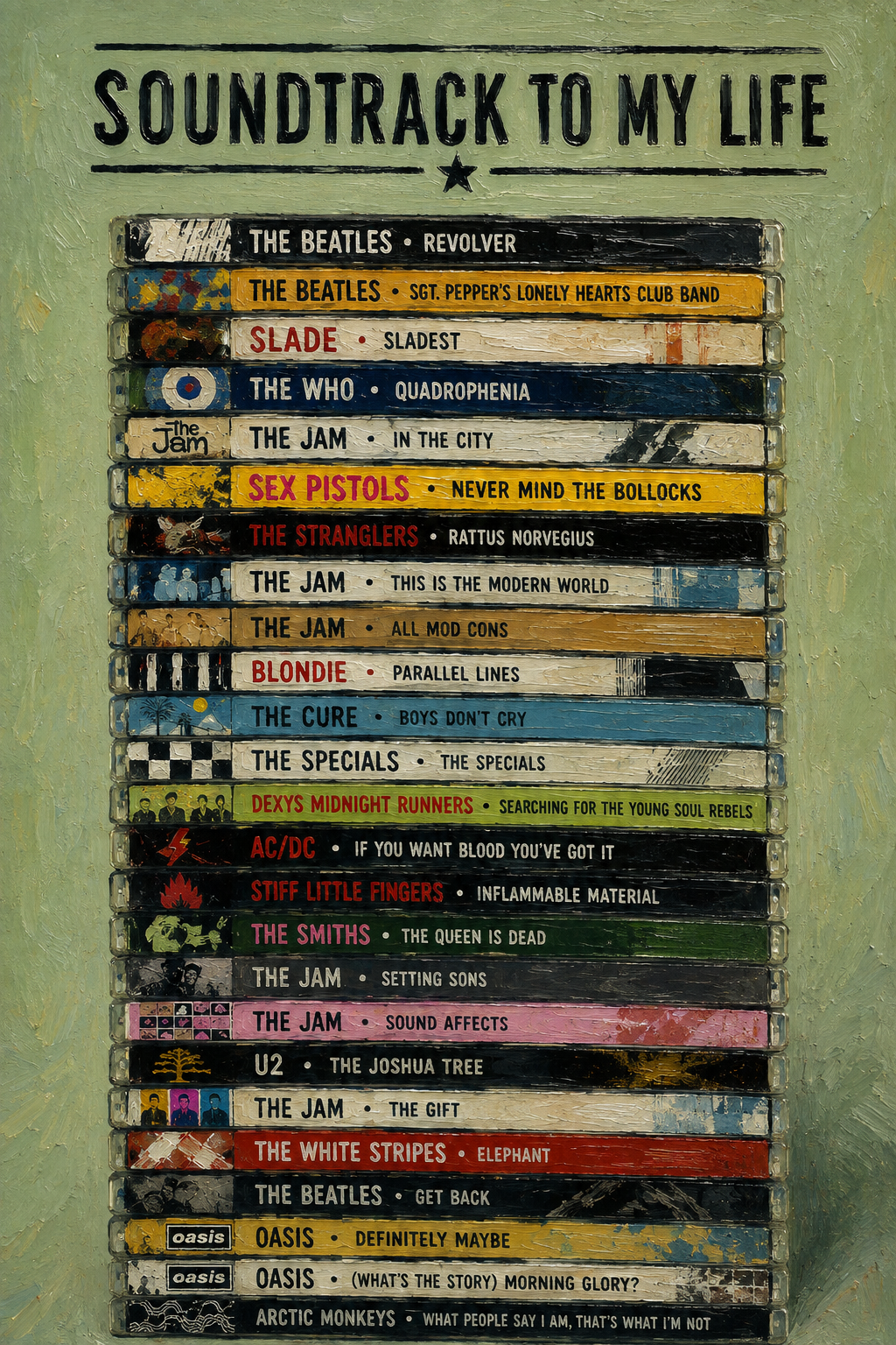 Soundtrack to My Life Print – Retro CD Stack Music Wall Art | Indie & Rock Music Lover Gift