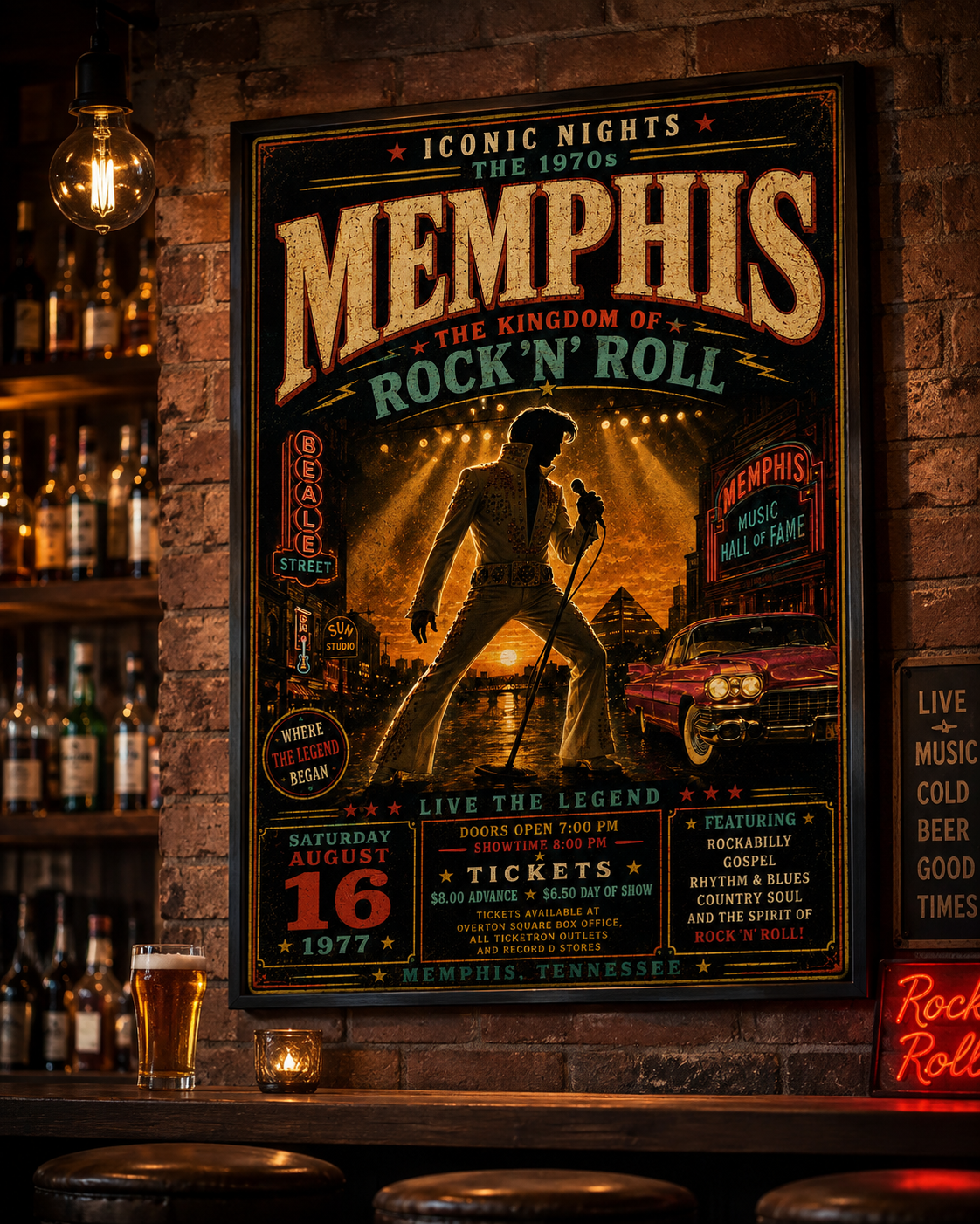 Memphis Rock ’n’ Roll Poster – Iconic Nights 1970s Vintage Music Wall Art