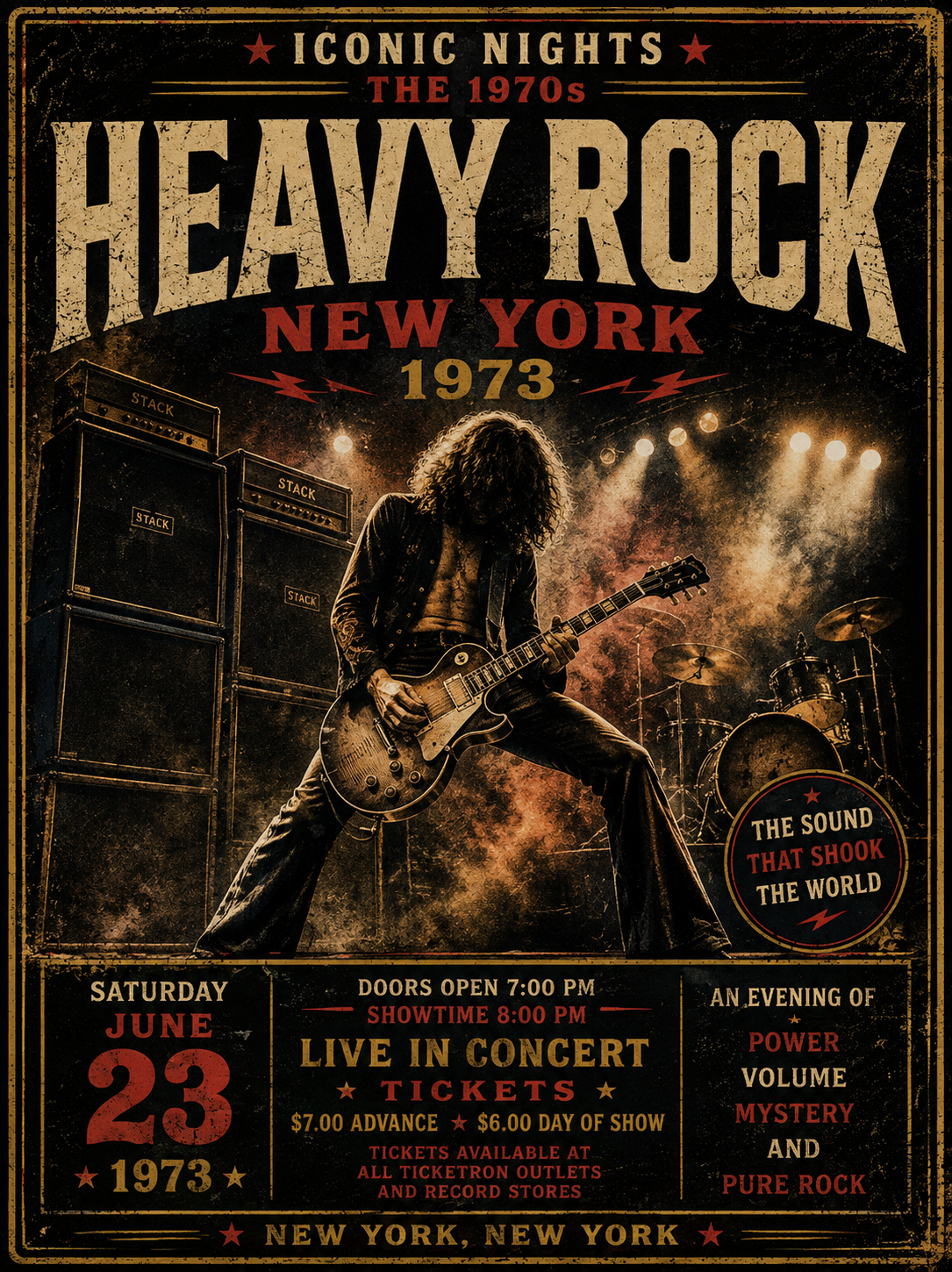 Heavy Rock New York 1973 Poster – Vintage 70s Rock Music Wall Art | Iconic Nights