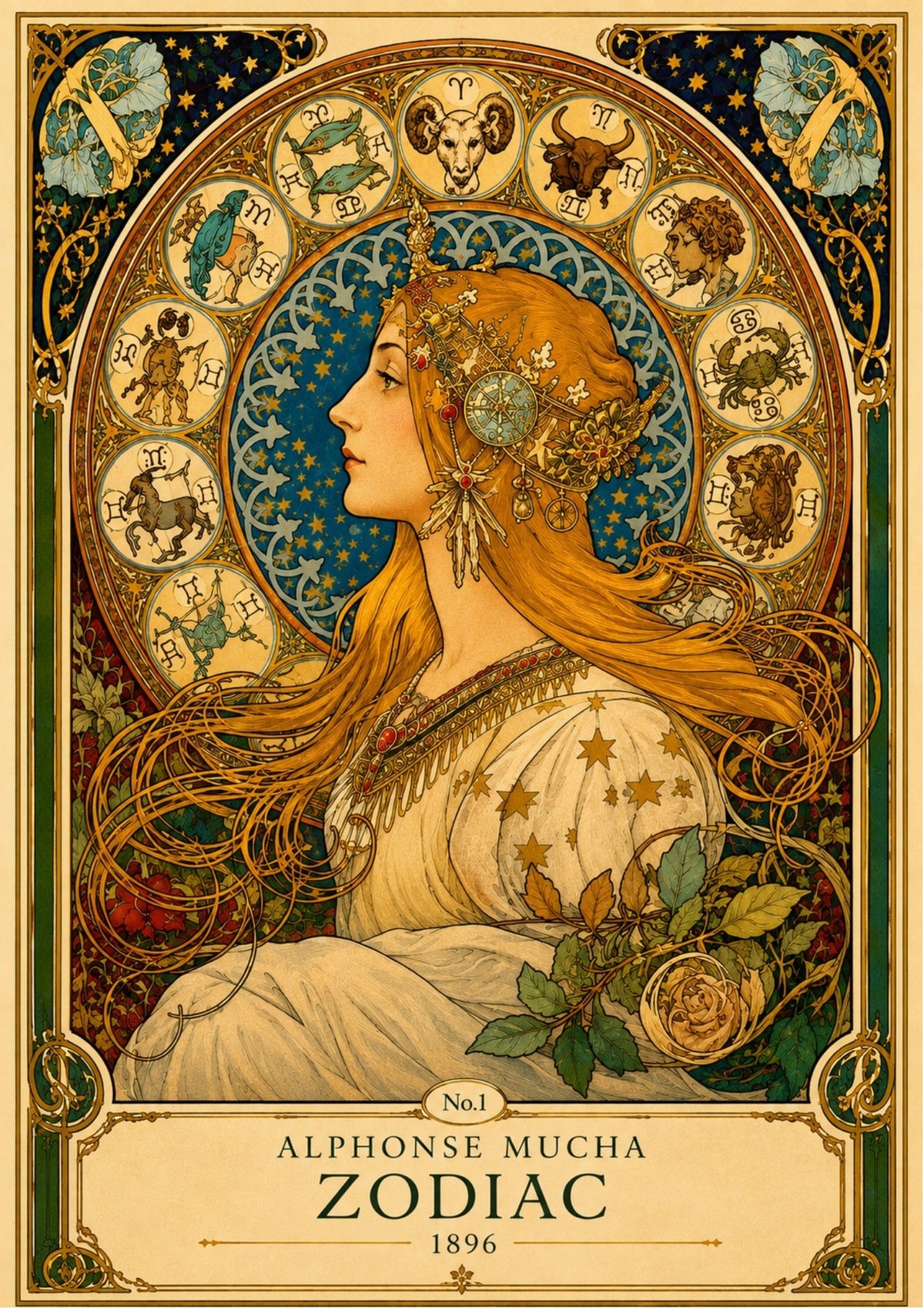 Alphonse Mucha Zodiac 1896 Art Nouveau Print | Vintage Celestial Wall Art