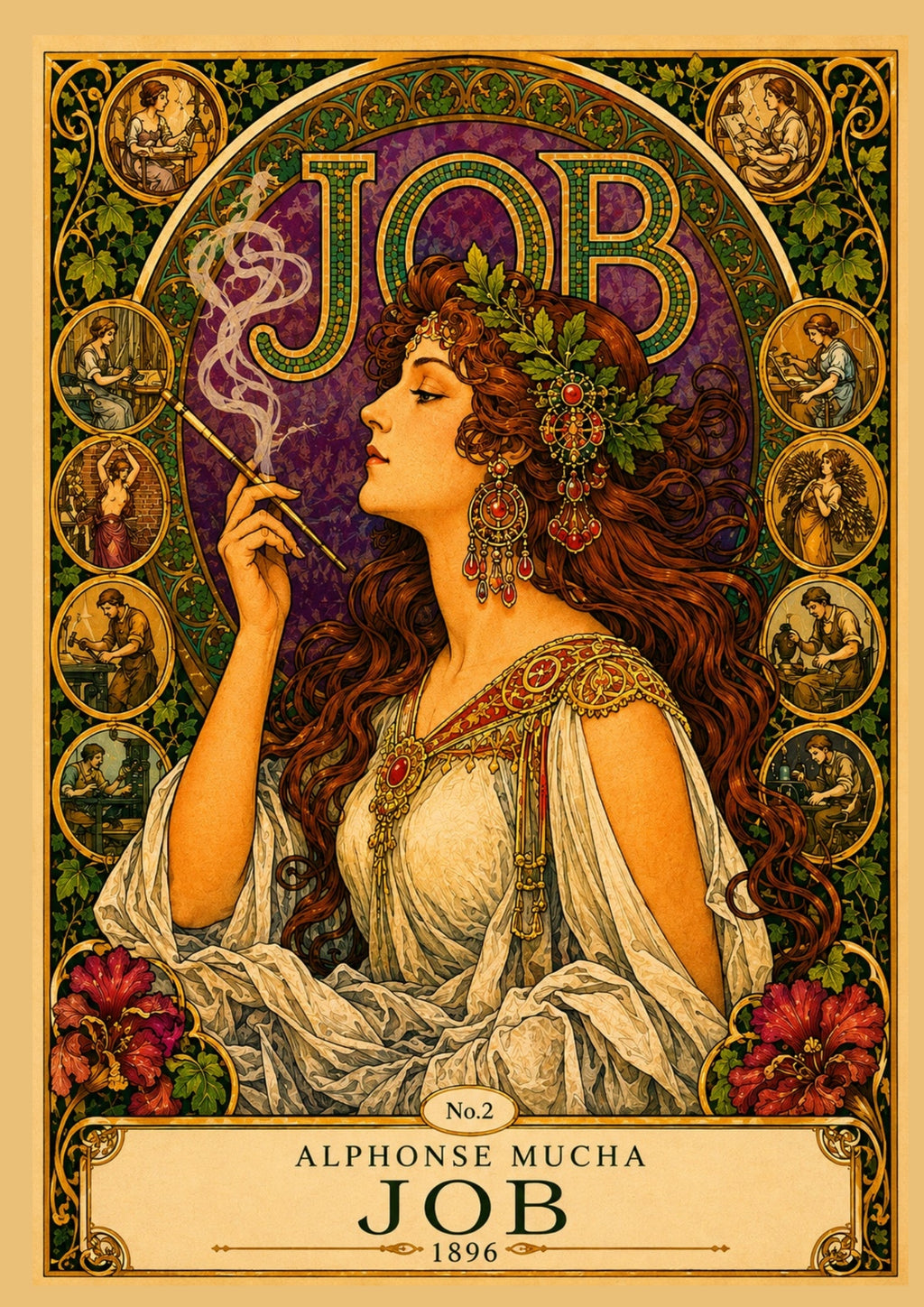 Alphonse Mucha JOB 1896 Art Nouveau Print | Vintage French Wall Art