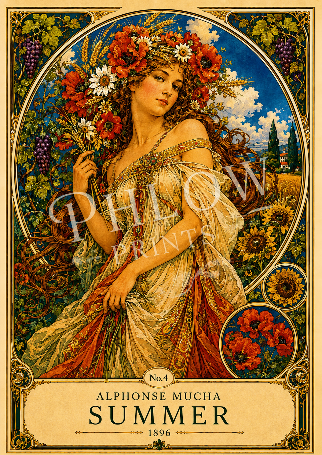 Alphonse Mucha Summer 1896 Art Nouveau Print | Vintage Floral Wall Art