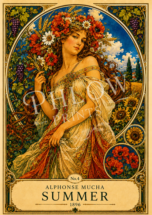 Alphonse Mucha Summer 1896 Art Nouveau Print | Vintage Floral Wall Art