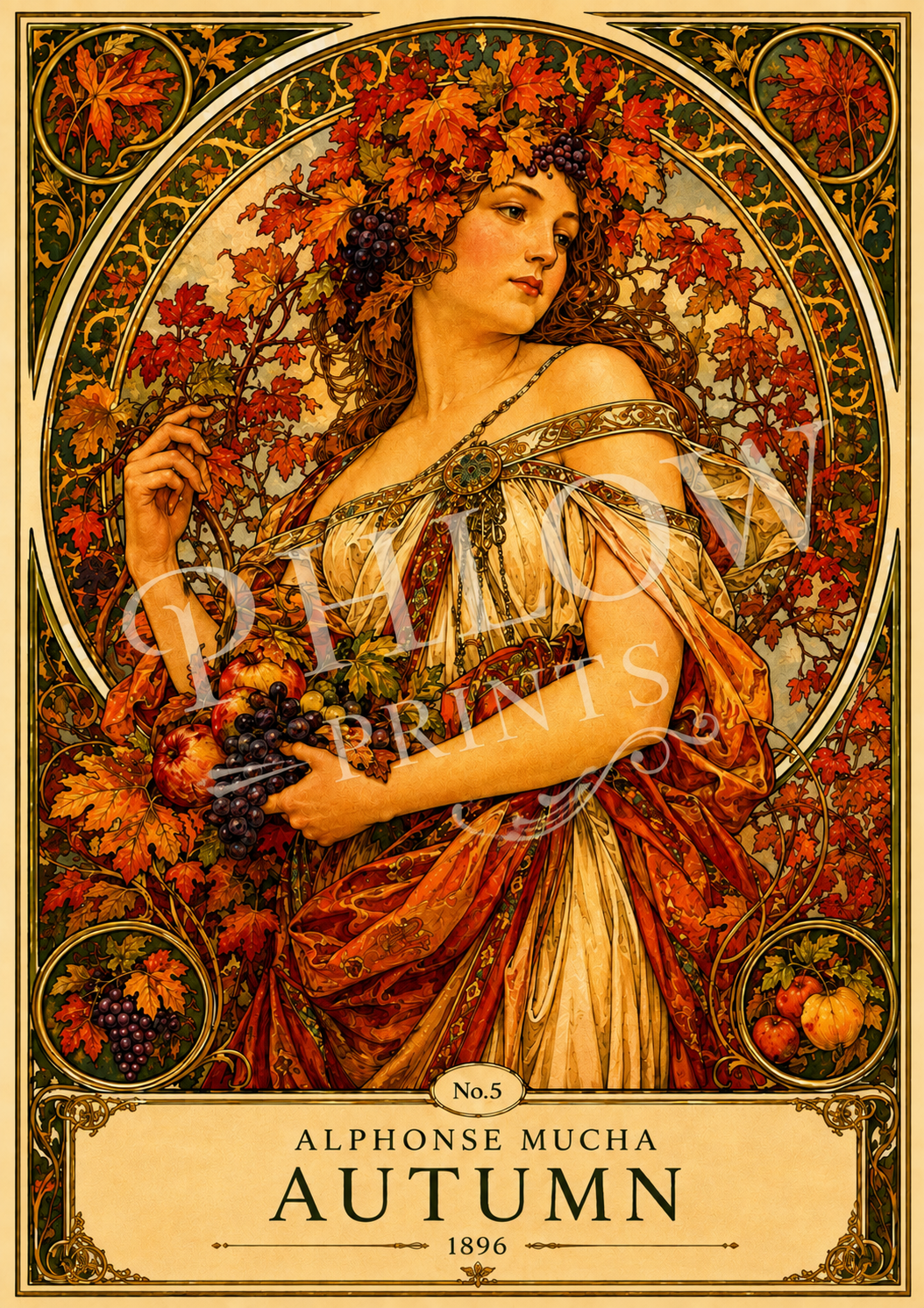 Alphonse Mucha Autumn 1896 Art Nouveau Print | Vintage Botanical Wall Art