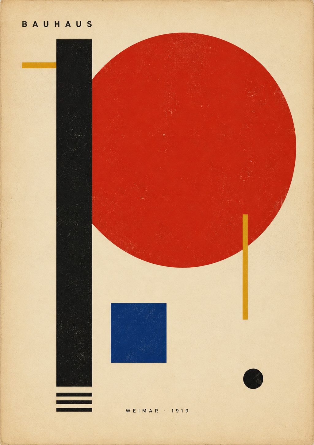 Bauhaus 1919 Wall Art Print – Geometric Abstract Poster – Mid Century Modern Red Blue & Yellow Decor