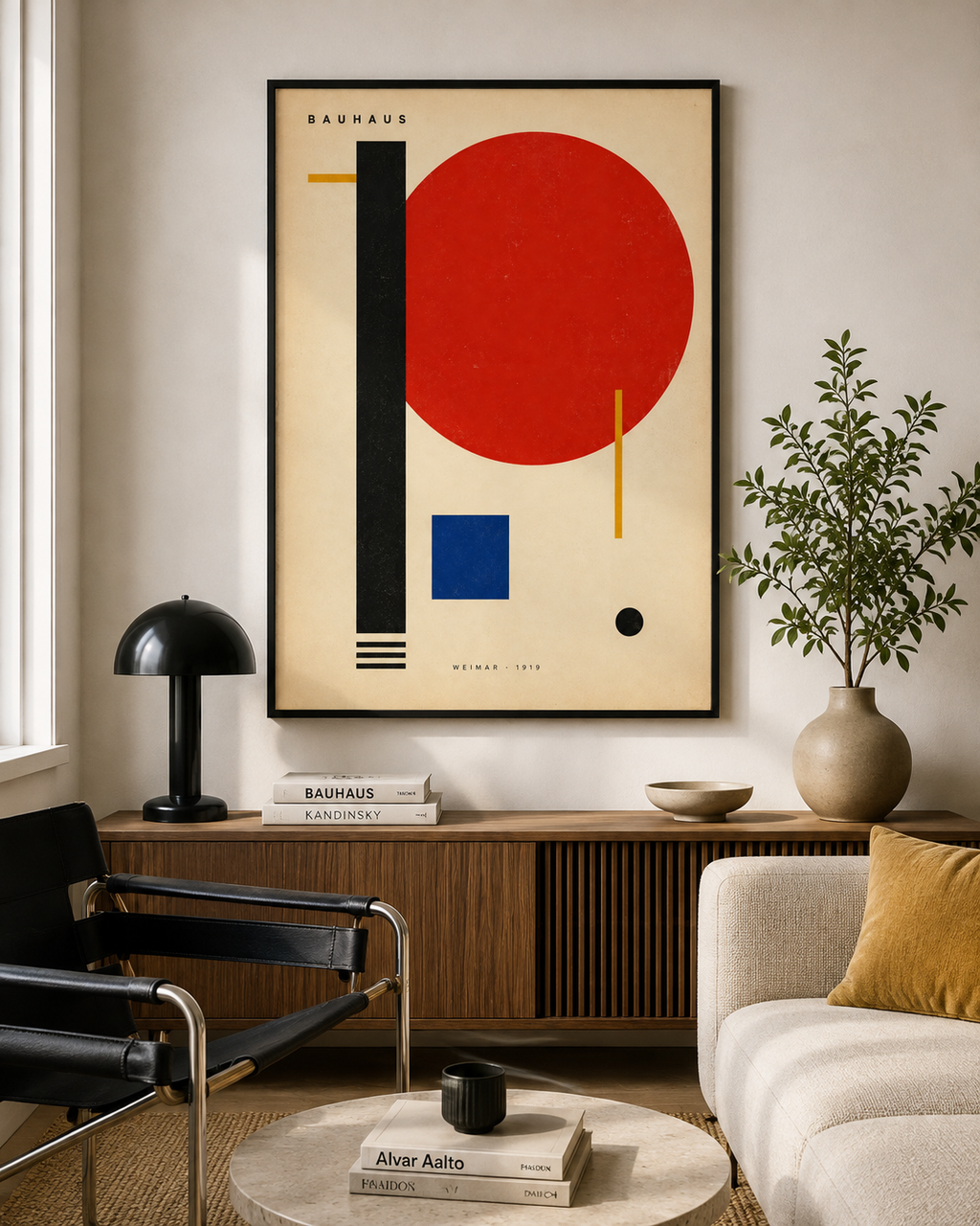 Bauhaus 1919 Wall Art Print – Geometric Abstract Poster – Mid Century Modern Red Blue & Yellow Decor
