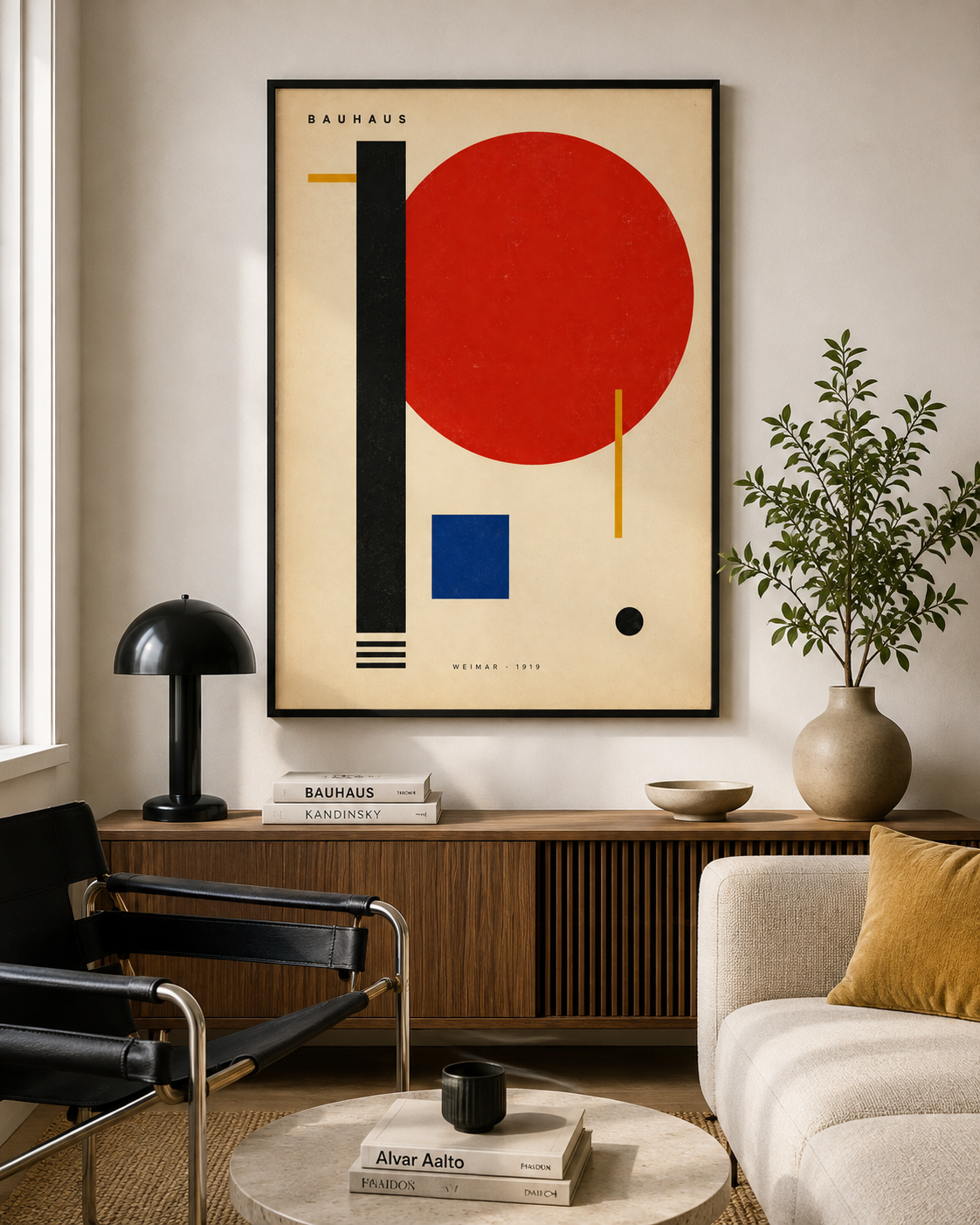Bauhaus 1919 Wall Art Print – Geometric Abstract Poster – Mid Century Modern Red Blue & Yellow Decor