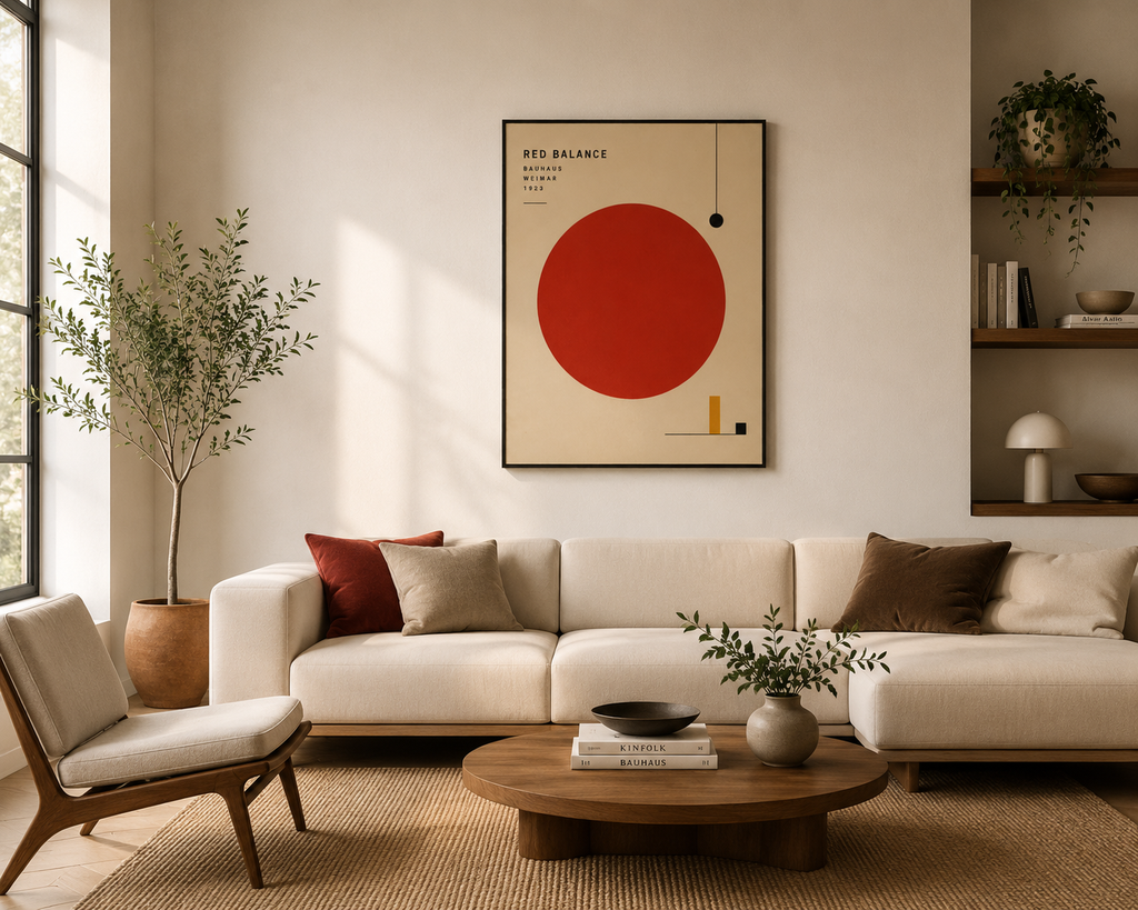 Red Balance Bauhaus Wall Art – Minimalist Geometric Print – Mid Century Modern Abstract Poster