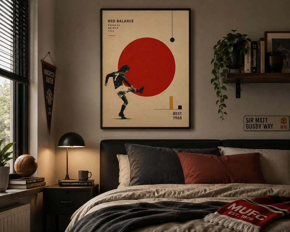George Best 1968 Bauhaus Football Print – Retro Manchester Football Wall Art – No. 7 Poster