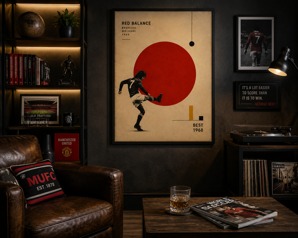 George Best 1968 Bauhaus Football Print – Retro Manchester Football Wall Art – No. 7 Poster