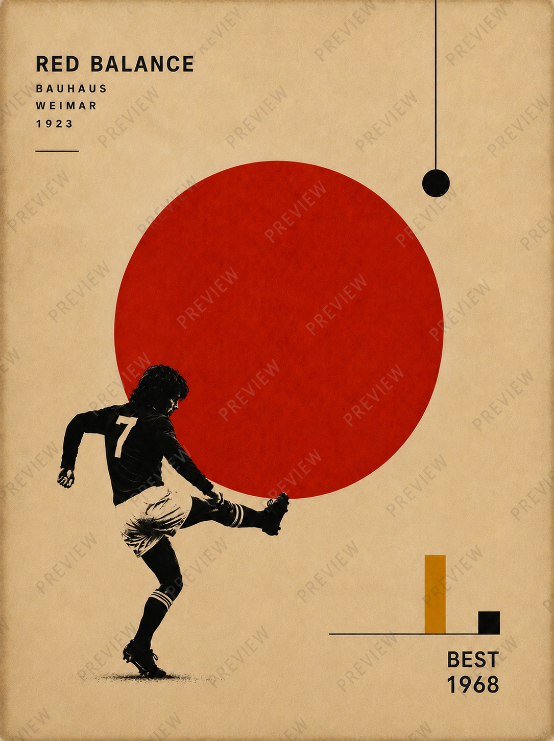 George Best 1968 Bauhaus Football Print – Retro Manchester Football Wall Art – No. 7 Poster