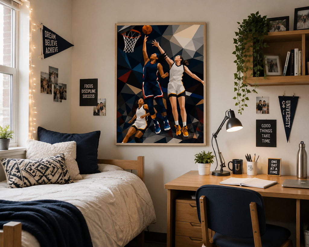 Women’s Basketball Wall Art – Abstract College Basketball Poster | Geometric Sports Print