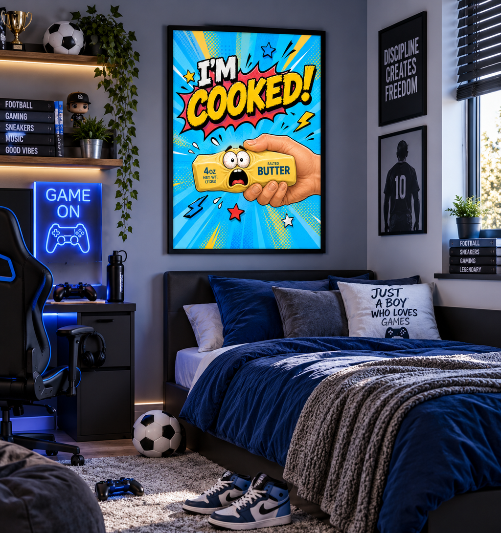 I’m Cooked! Funny Squishy Butter Wall Art Print | Gen Alpha Kids Room Poster