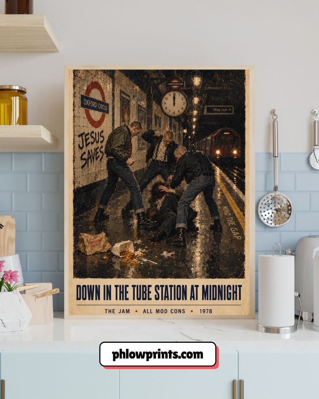 Down In The Tube Station At Midnight Wall Art Print | The Jam Inspired Poster | 1970s British Mod Culture Art | London Underground Print