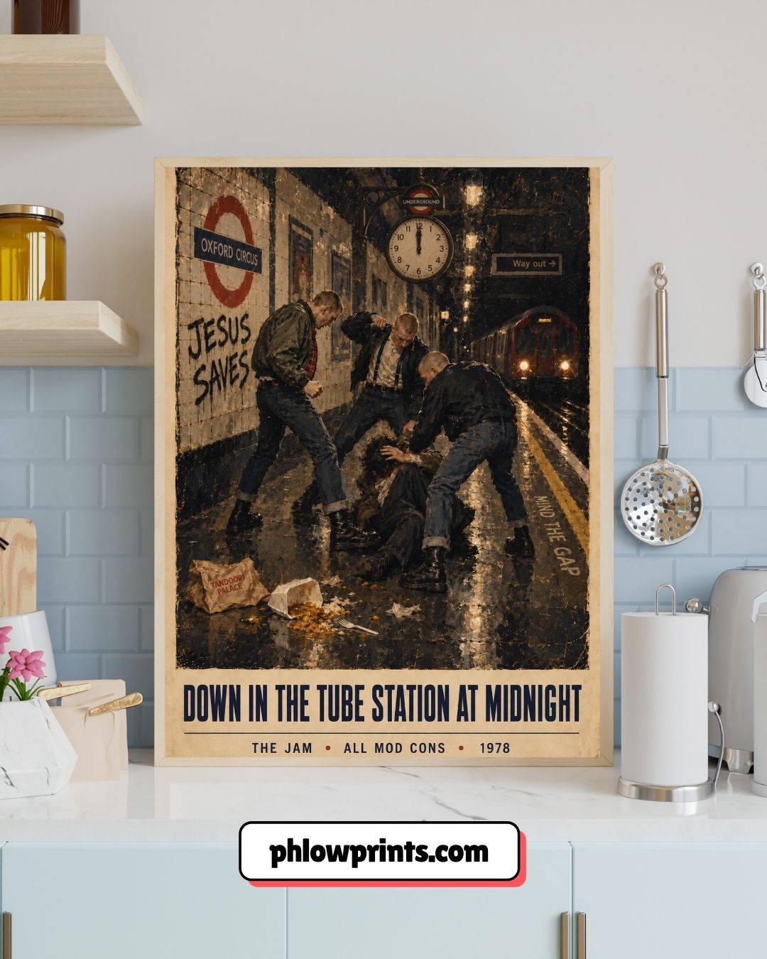 Down In The Tube Station At Midnight Wall Art Print | The Jam Inspired Poster | 1970s British Mod Culture Art | London Underground Print