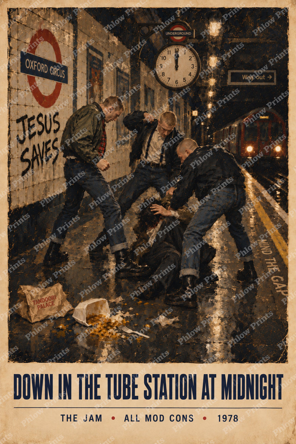 Down In The Tube Station At Midnight Wall Art Print | The Jam Inspired Poster | 1970s British Mod Culture Art | London Underground Print