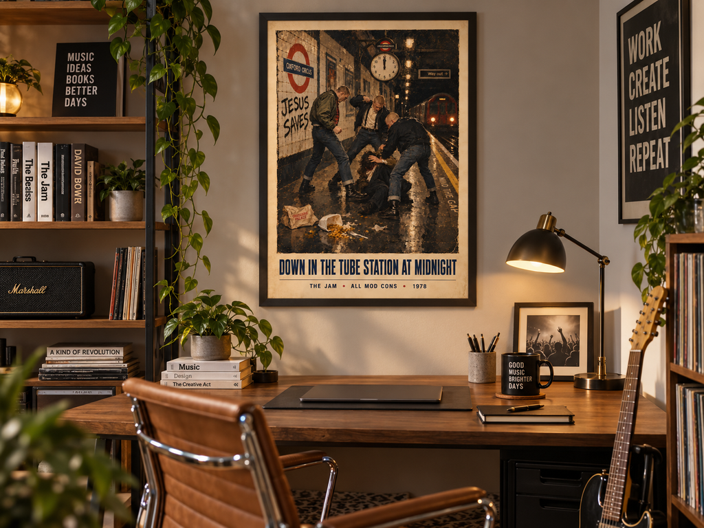 Down In The Tube Station At Midnight Wall Art Print | The Jam Inspired Poster | 1970s British Mod Culture Art | London Underground Print