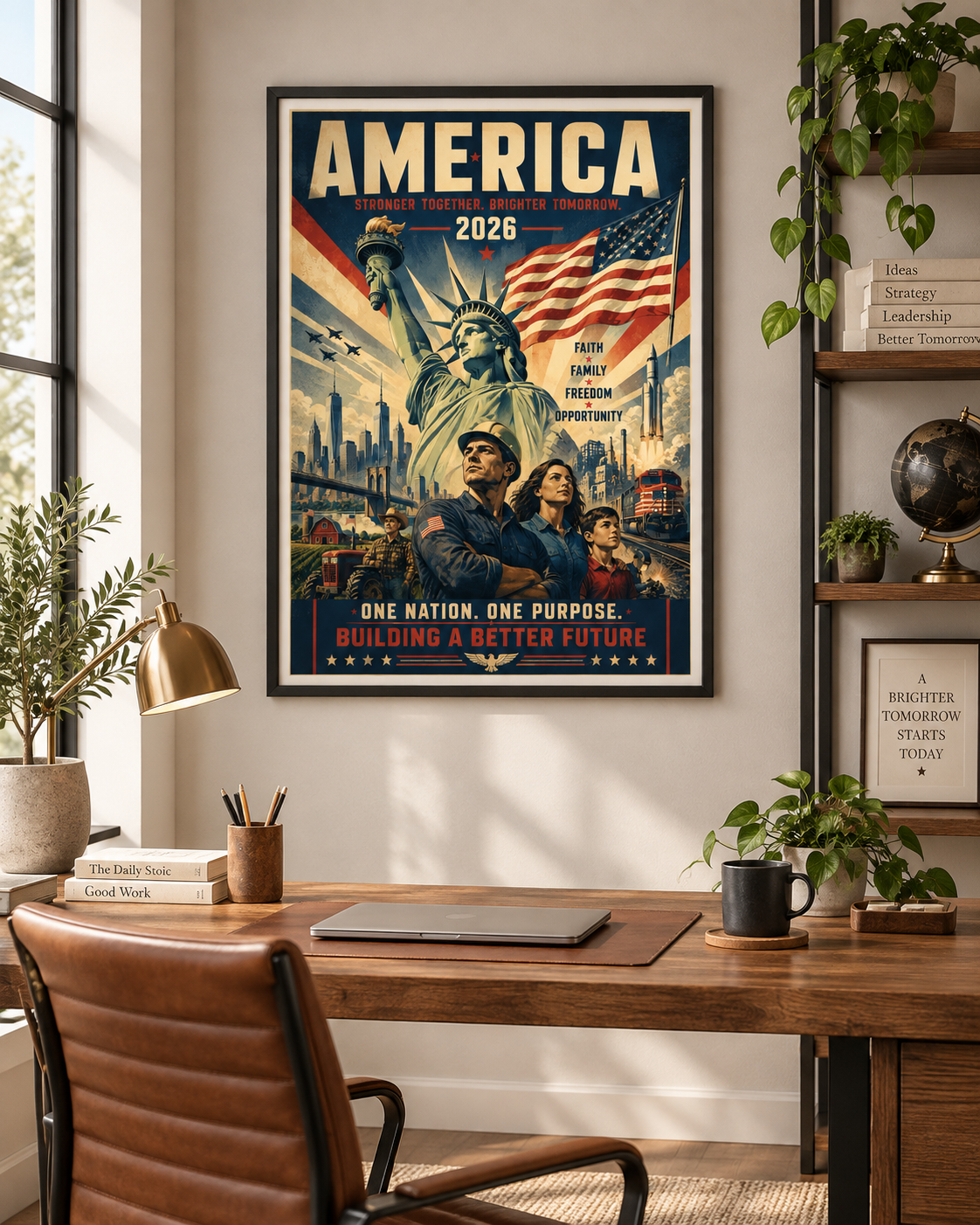America 2026 Patriotic Wall Art – Stronger Together, Brighter Tomorrow – Vintage USA Poster