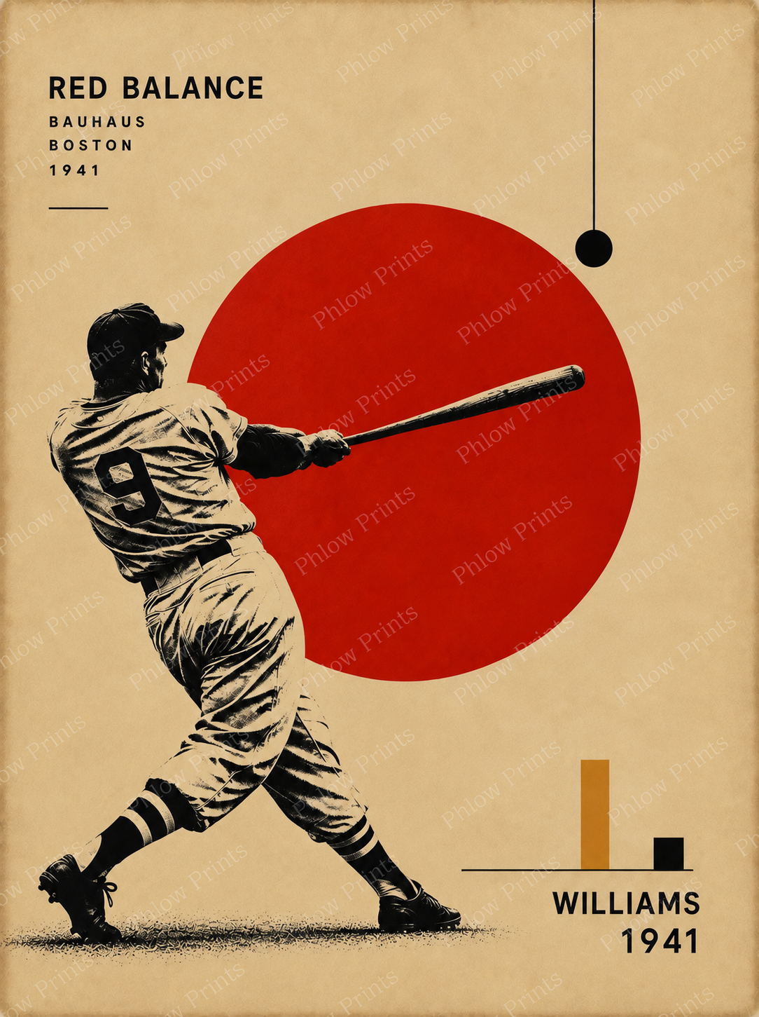 Ted Williams 1941 Baseball Wall Art – Boston No. 9 Bauhaus Poster – Vintage Baseball Print