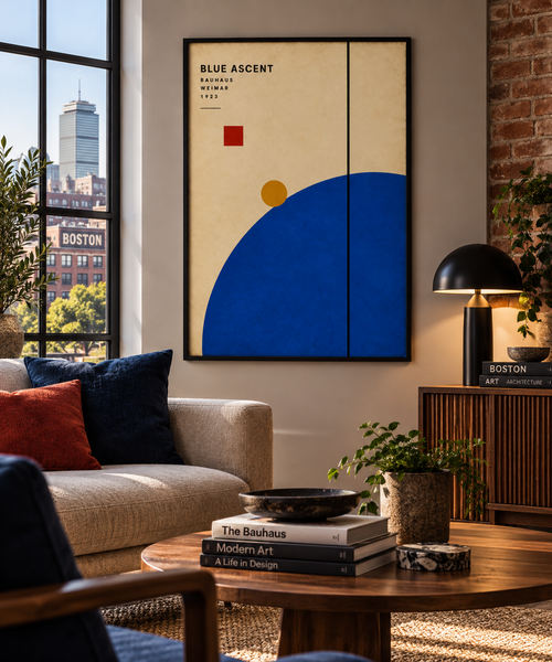 Blue Ascent Abstract Wall Art – Bauhaus Geometric Print – Cobalt Blue Mid Century Modern Poster