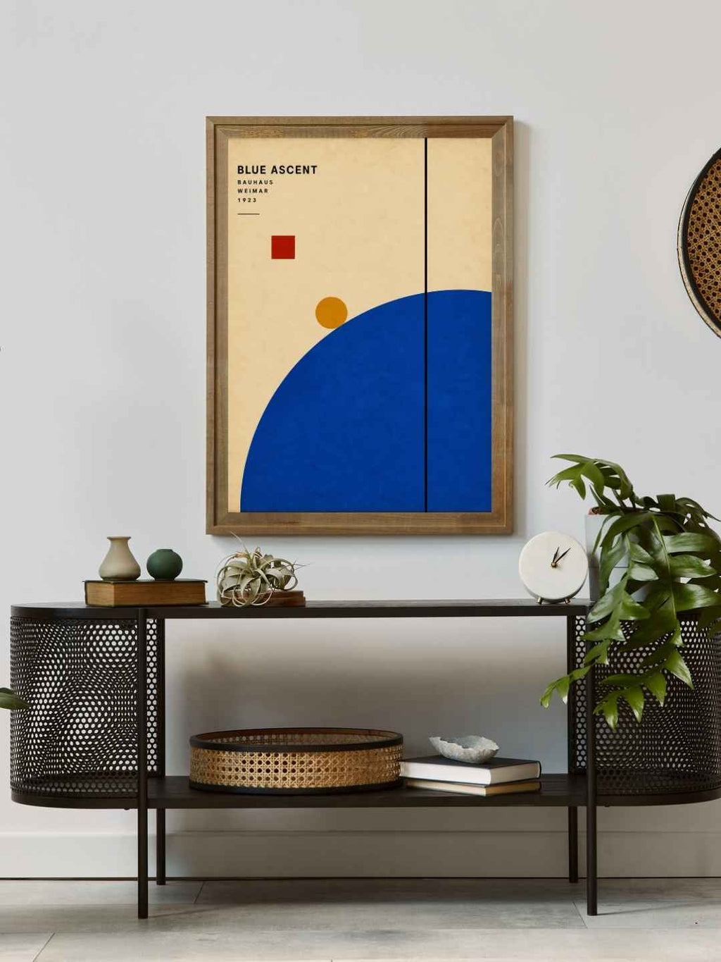 Blue Ascent Abstract Wall Art – Bauhaus Geometric Print – Cobalt Blue Mid Century Modern Poster