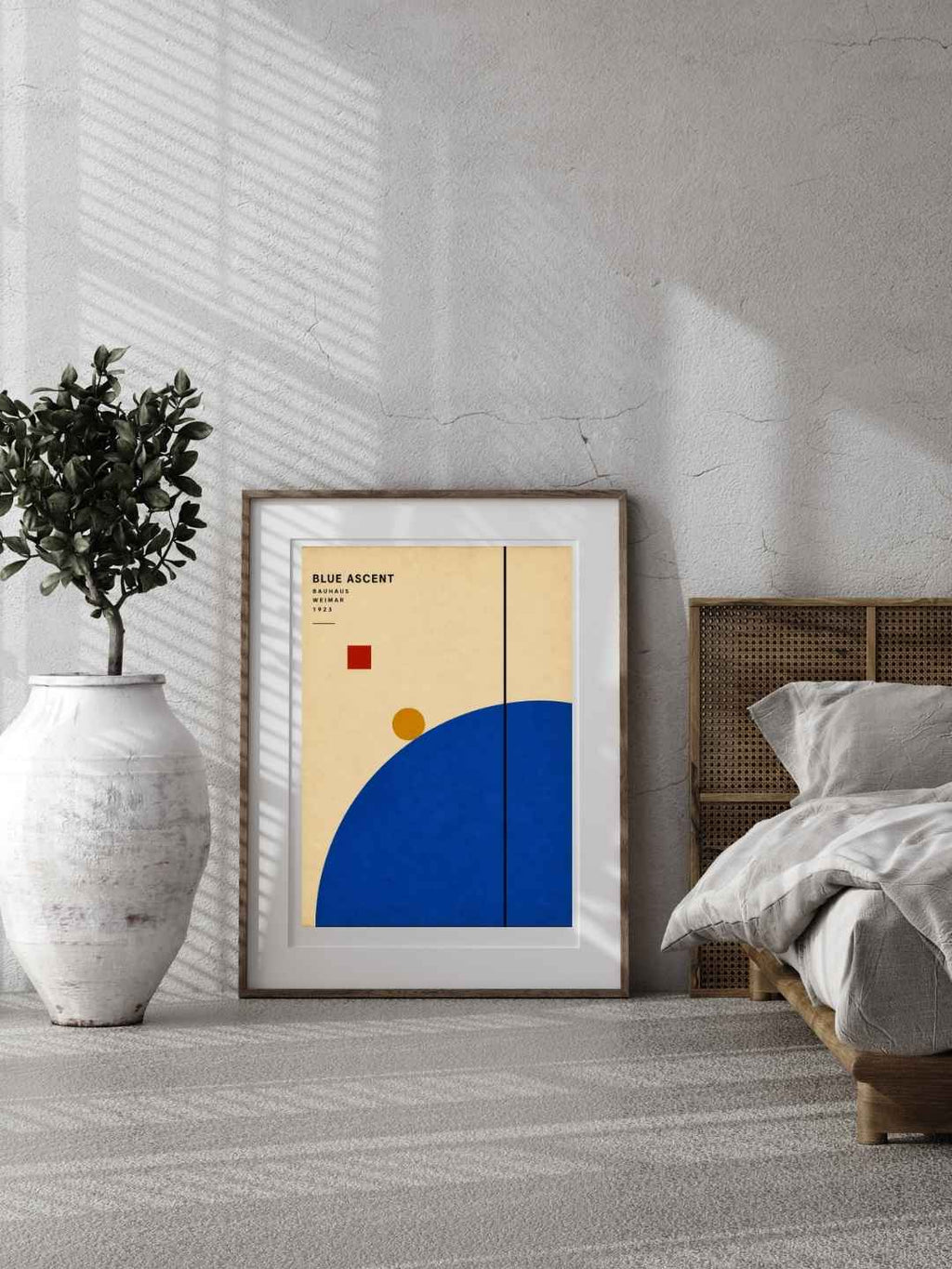 Blue Ascent Abstract Wall Art – Bauhaus Geometric Print – Cobalt Blue Mid Century Modern Poster