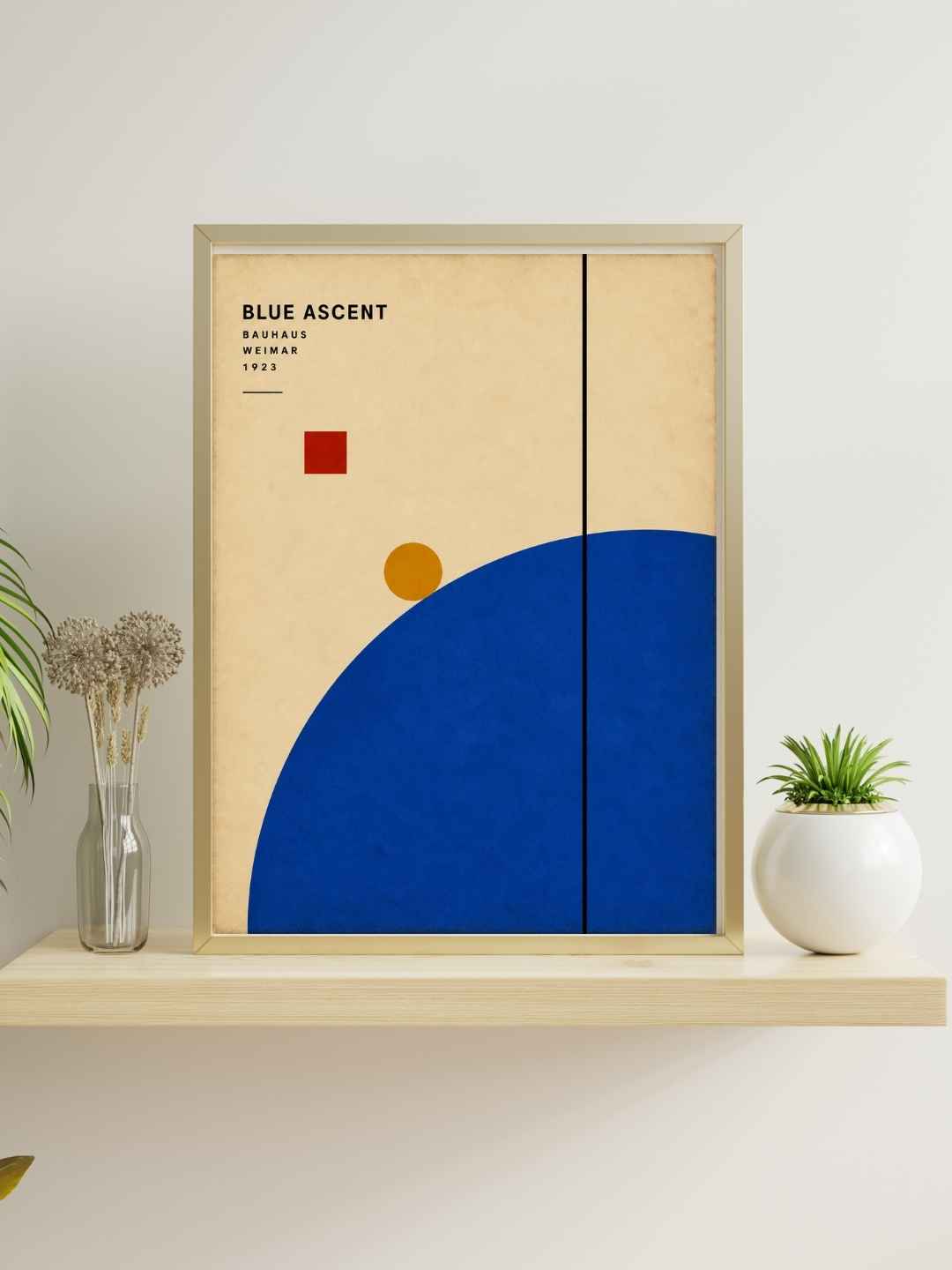 Blue Ascent Abstract Wall Art – Bauhaus Geometric Print – Cobalt Blue Mid Century Modern Poster