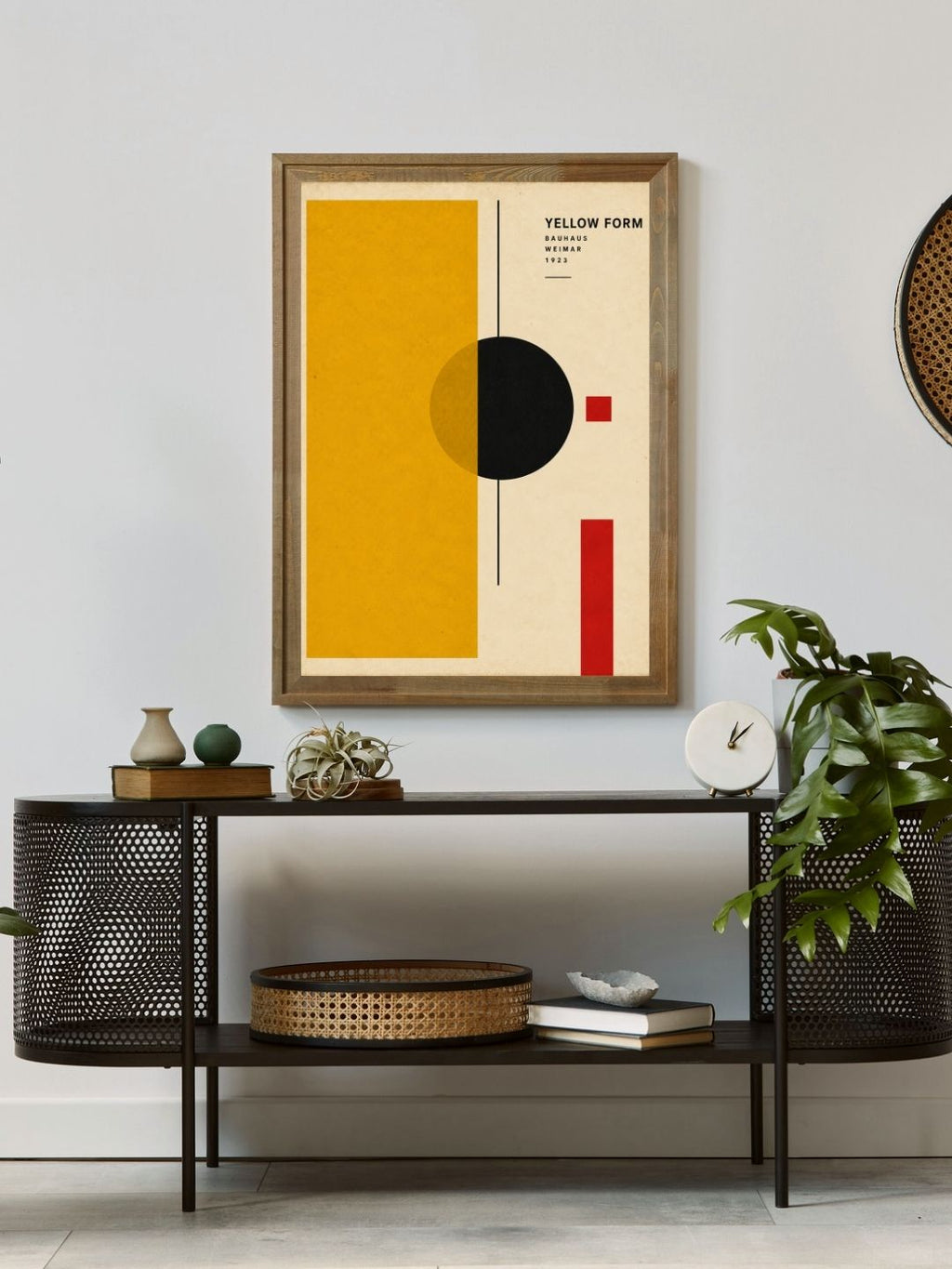 Yellow Form Bauhaus Wall Art – Mustard Abstract Geometric Print – Mid Century Modern Poster