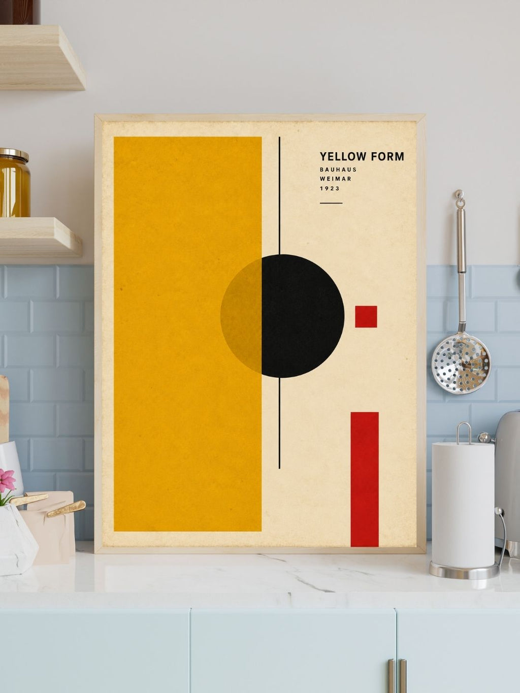 Yellow Form Bauhaus Wall Art – Mustard Abstract Geometric Print – Mid Century Modern Poster