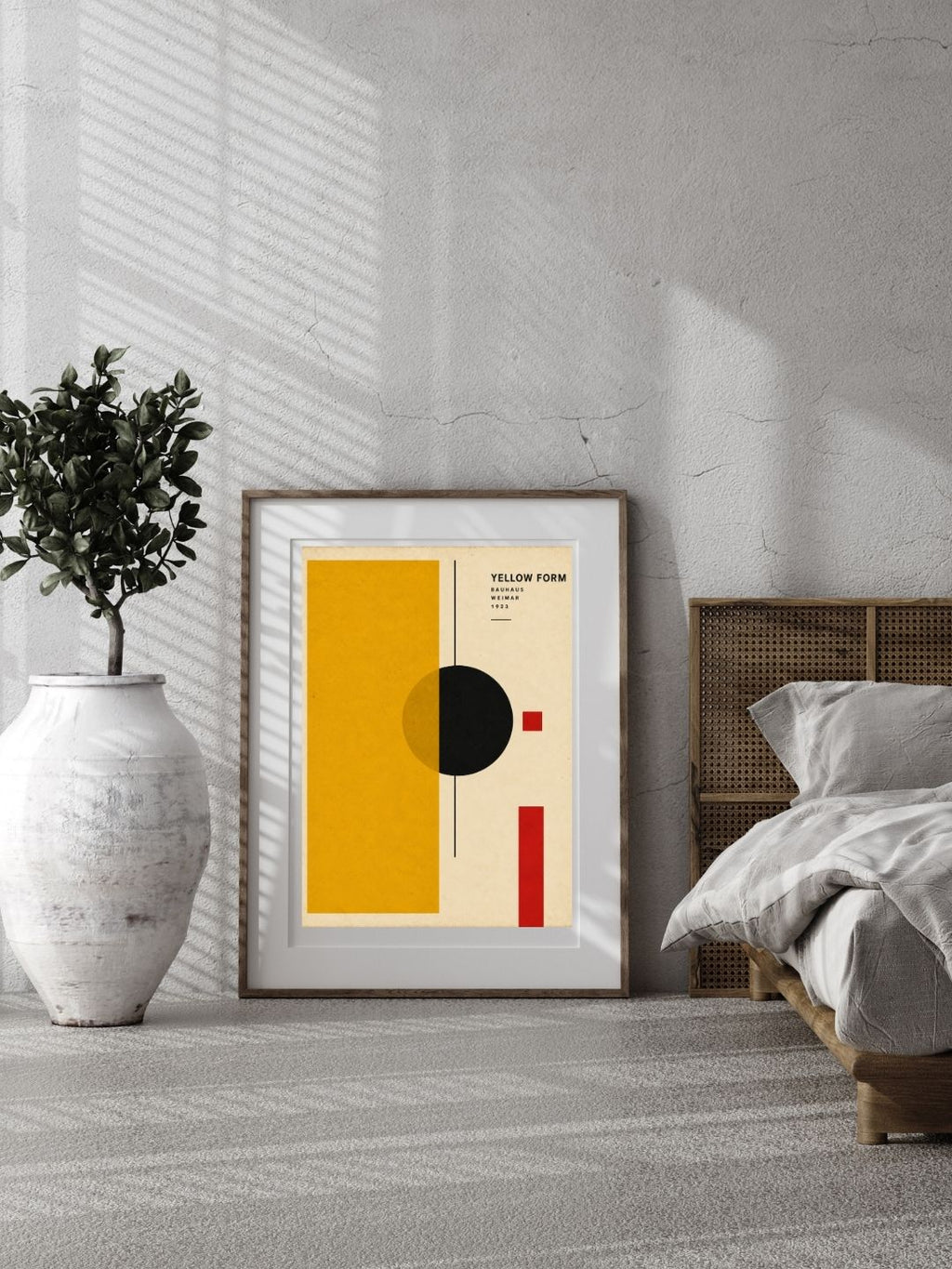 Yellow Form Bauhaus Wall Art – Mustard Abstract Geometric Print – Mid Century Modern Poster
