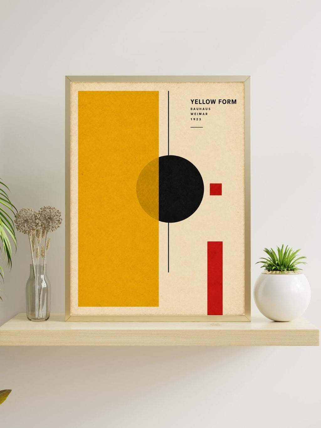 Yellow Form Bauhaus Wall Art – Mustard Abstract Geometric Print – Mid Century Modern Poster