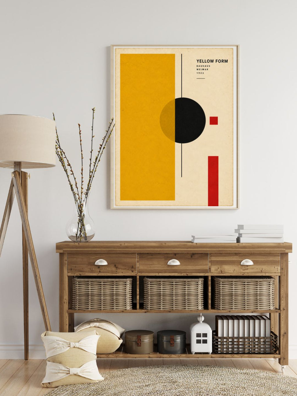Yellow Form Bauhaus Wall Art – Mustard Abstract Geometric Print – Mid Century Modern Poster