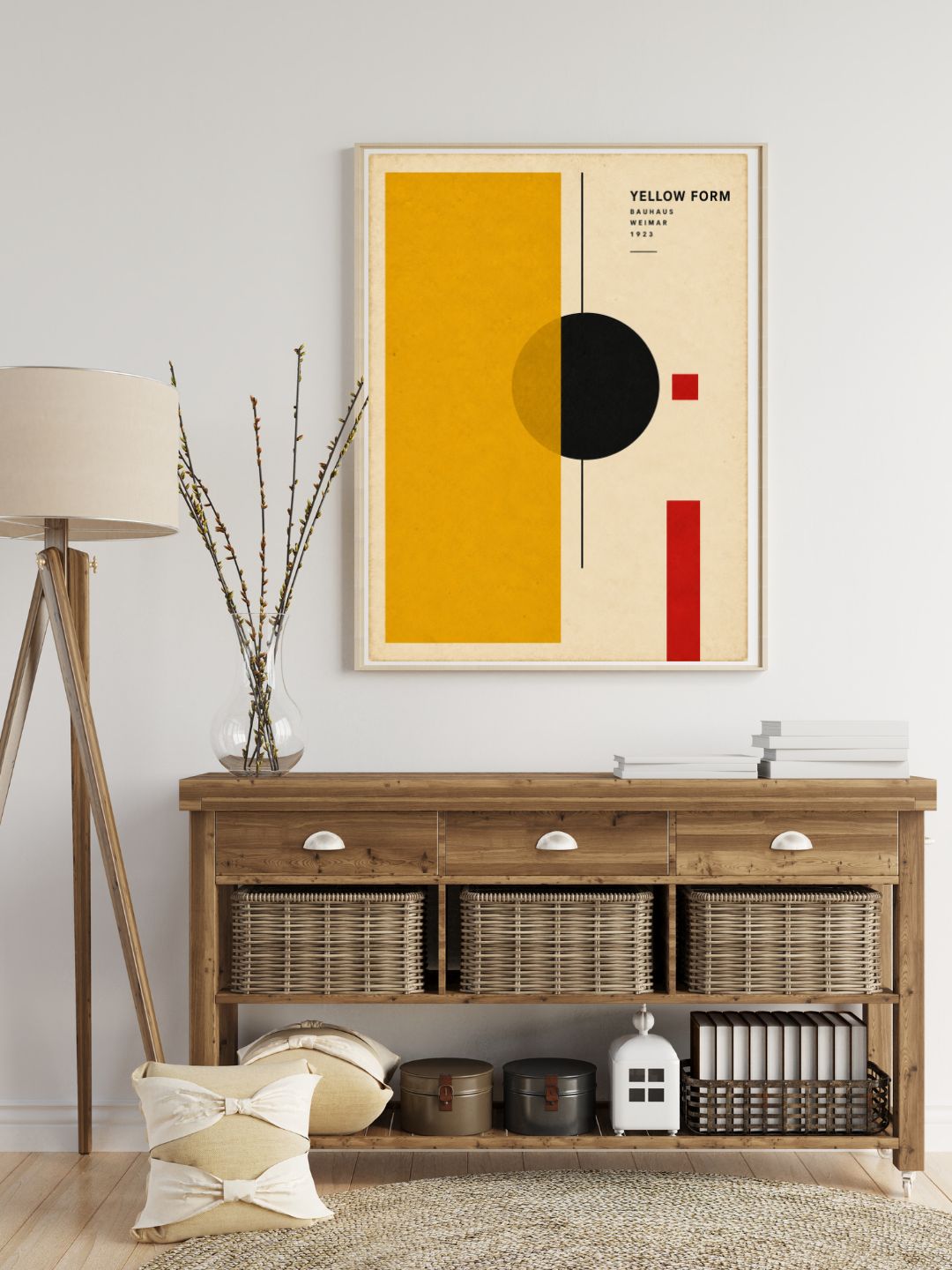 Yellow Form Bauhaus Wall Art – Mustard Abstract Geometric Print – Mid Century Modern Poster