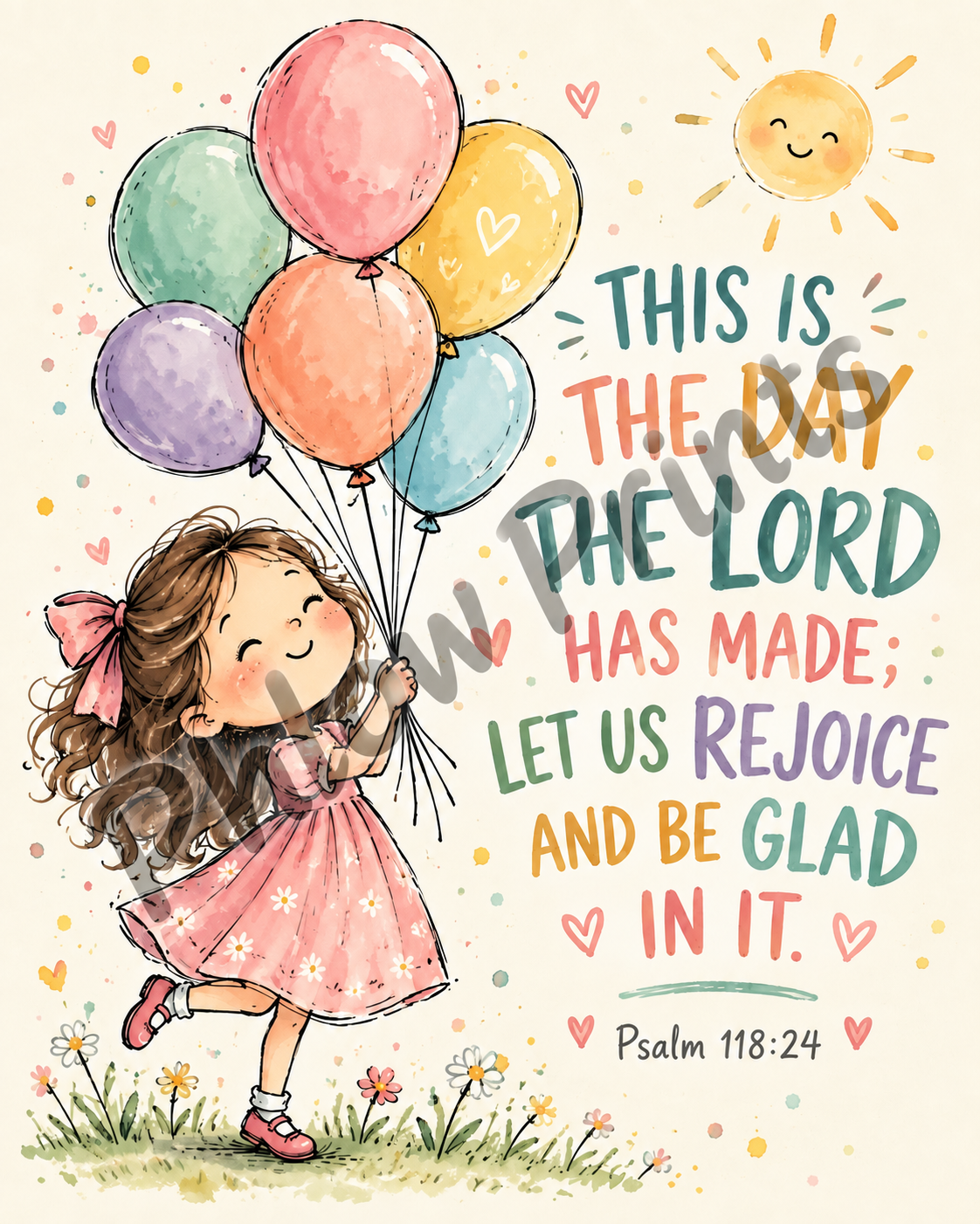 Psalm 118:24 Kids Bible Verse Wall Art – This Is the Day Christian Nursery Print
