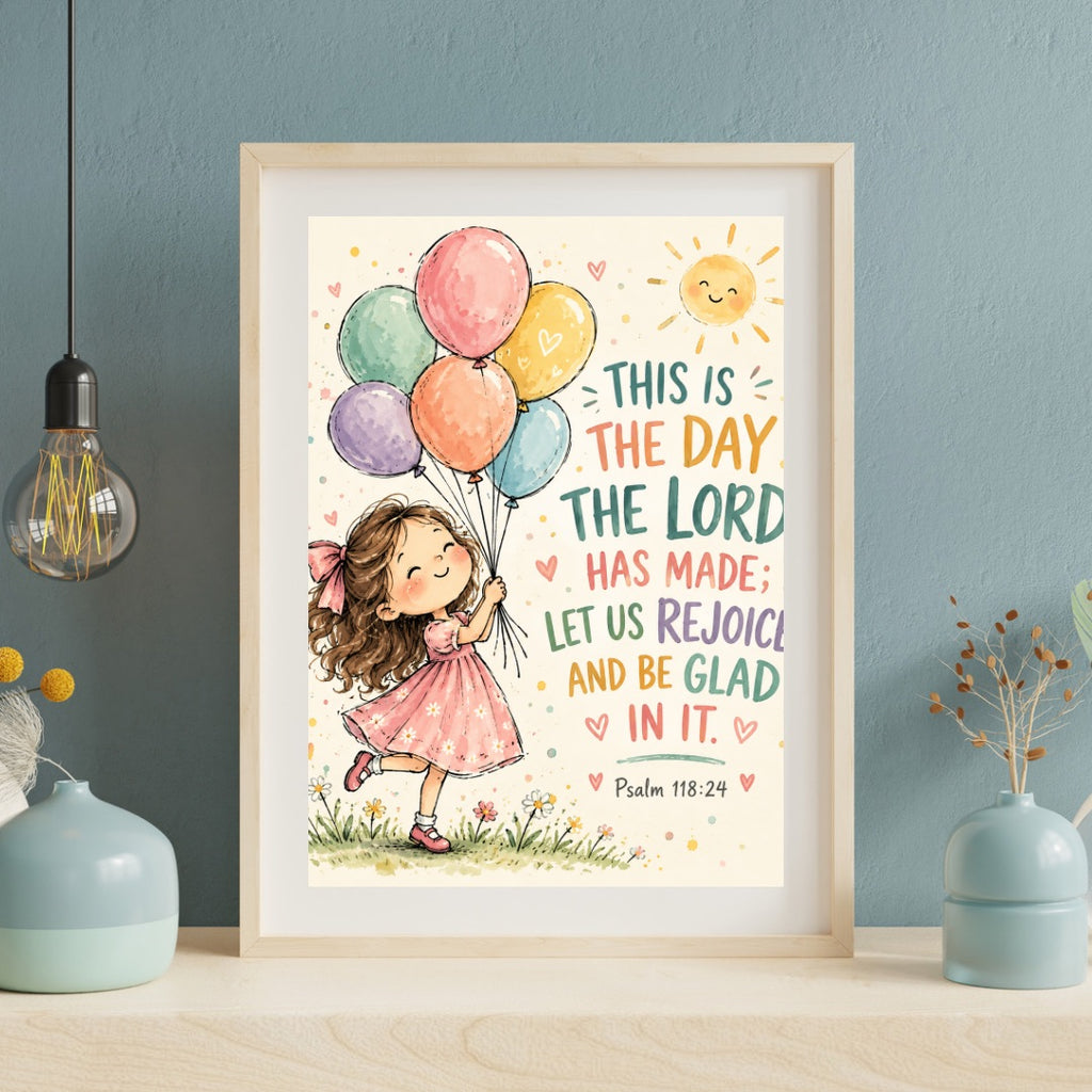 Psalm 118:24 Kids Bible Verse Wall Art – This Is the Day Christian Nursery Print