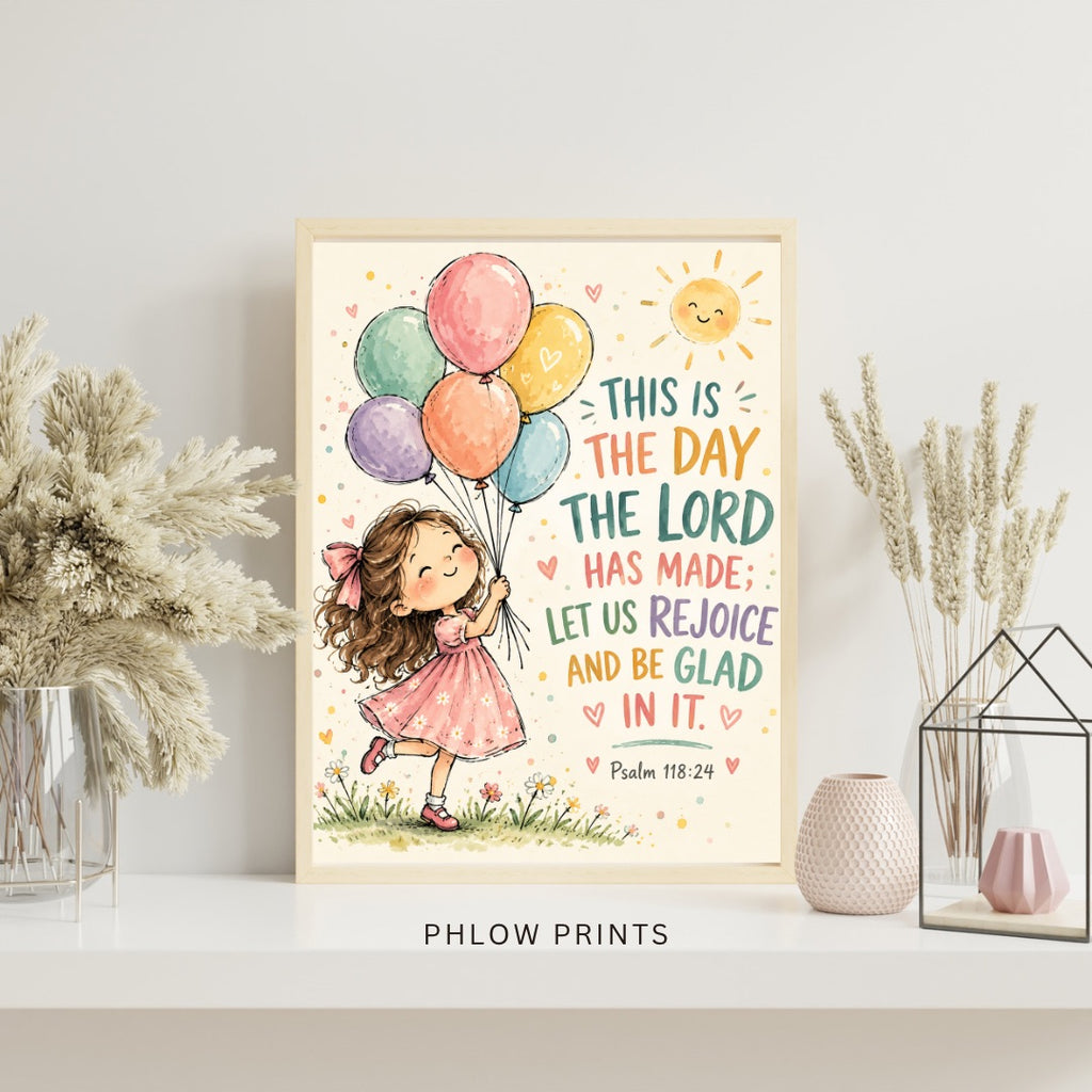 Psalm 118:24 Kids Bible Verse Wall Art – This Is the Day Christian Nursery Print