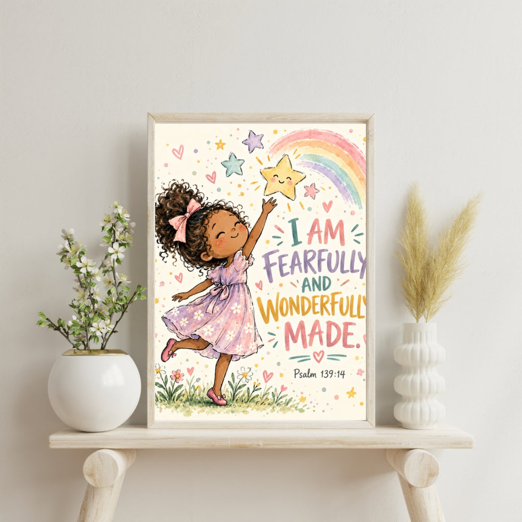 Psalm 139:14 Kids Bible Verse Wall Art – Fearfully and Wonderfully Made Christian Nursery Print