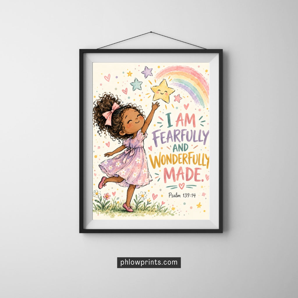 Psalm 139:14 Kids Bible Verse Wall Art – Fearfully and Wonderfully Made Christian Nursery Print