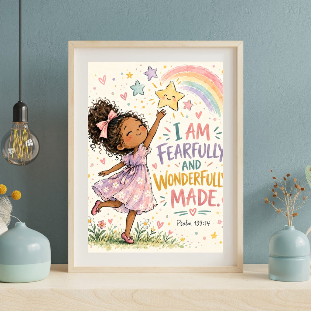 Psalm 139:14 Kids Bible Verse Wall Art – Fearfully and Wonderfully Made Christian Nursery Print