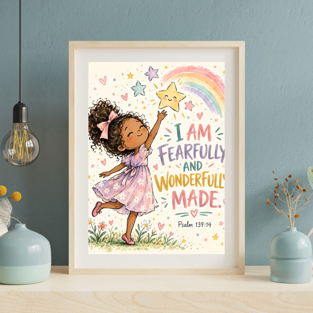Psalm 139:14 Kids Bible Verse Wall Art – Fearfully and Wonderfully Made Christian Nursery Print