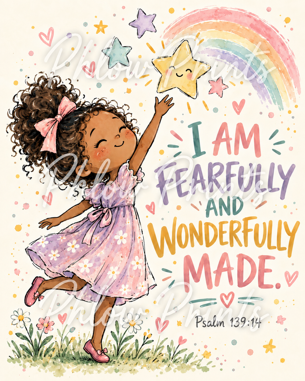 Psalm 139:14 Kids Bible Verse Wall Art – Fearfully and Wonderfully Made Christian Nursery Print