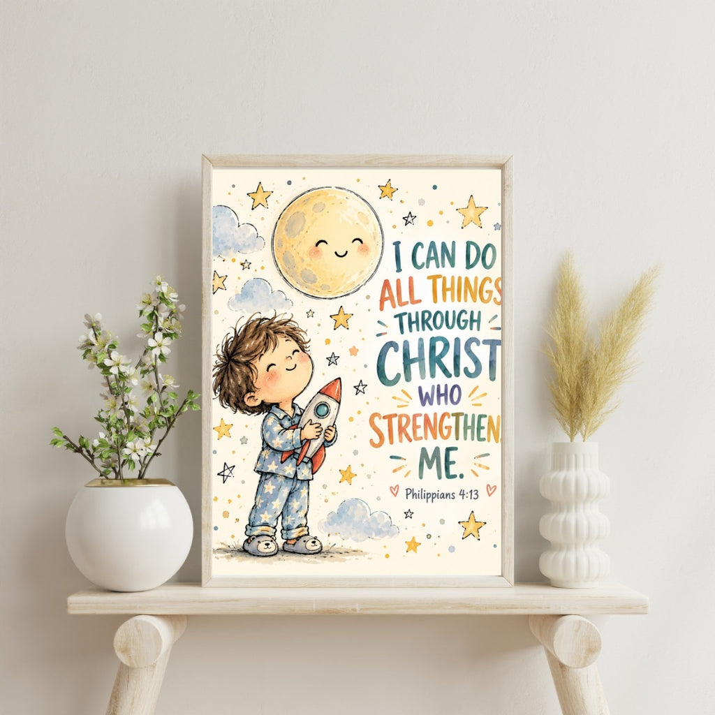 Philippians 4 13 Boys Bible Verse Wall Art Digital Download