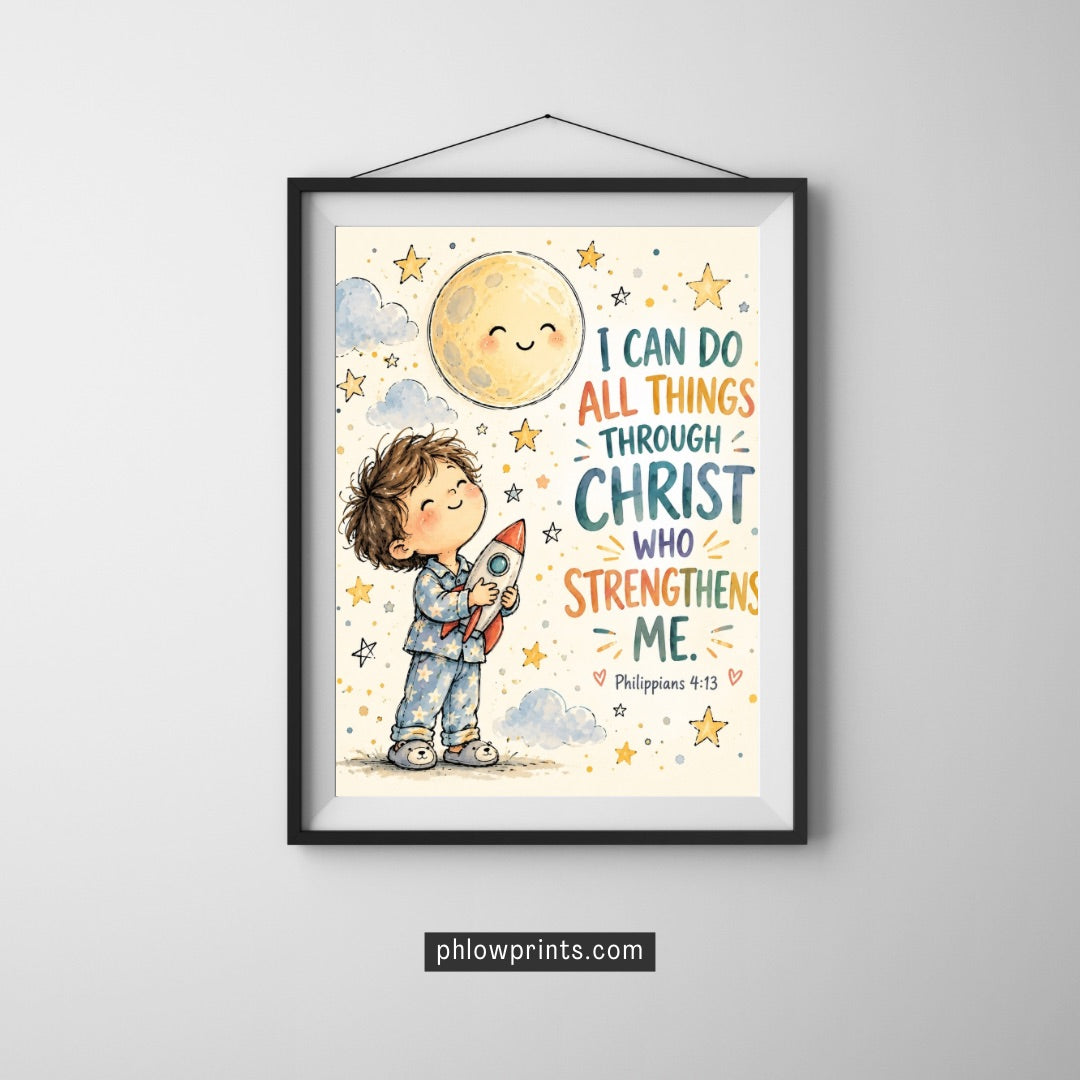 Philippians 4 13 Boys Bible Verse Wall Art Digital Download