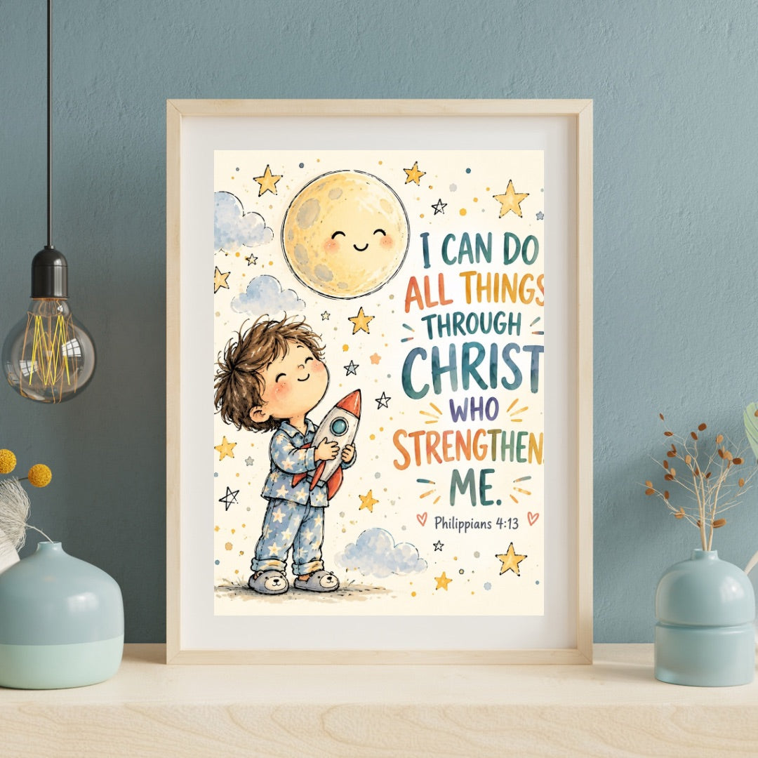 Philippians 4 13 Boys Bible Verse Wall Art Digital Download